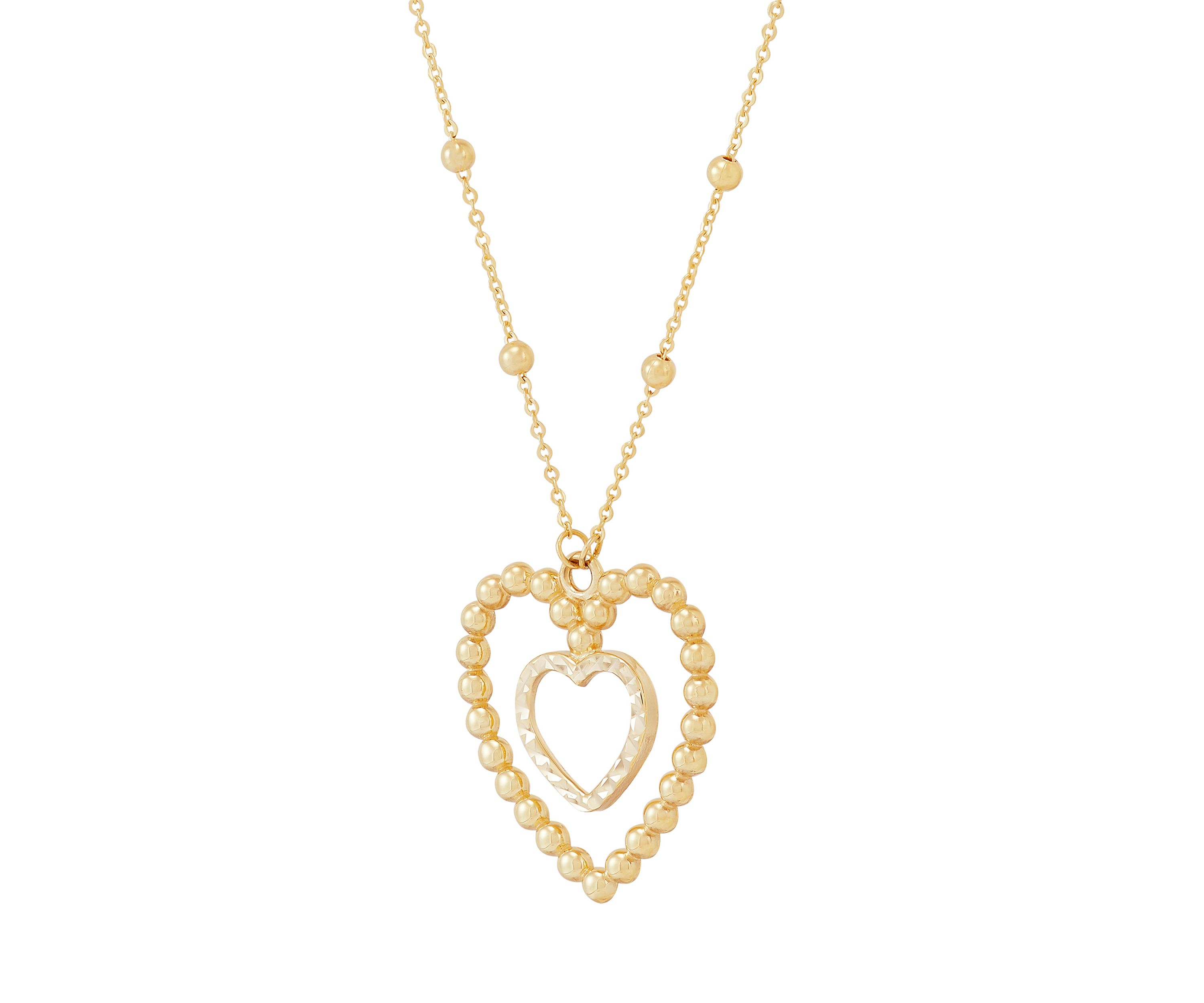 Beaded Heart Necklace in 10K Yellow Gold