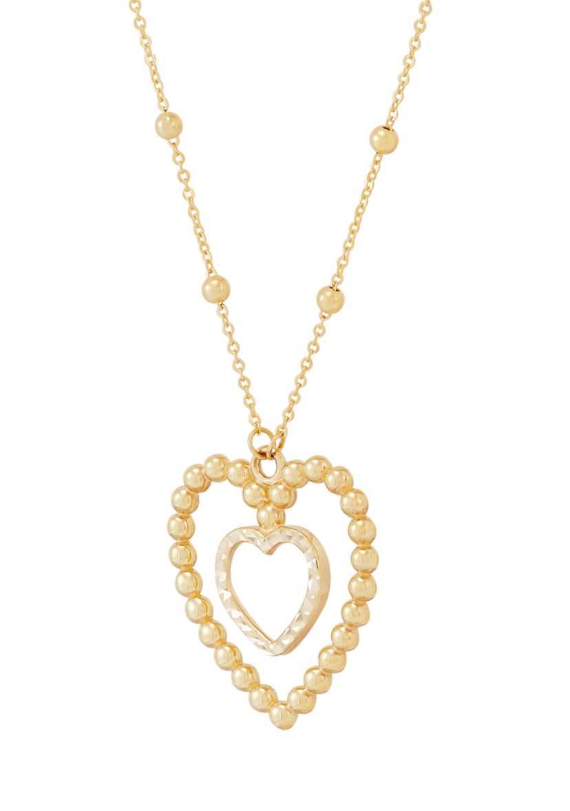 Beaded Heart Necklace in 10K Yellow Gold