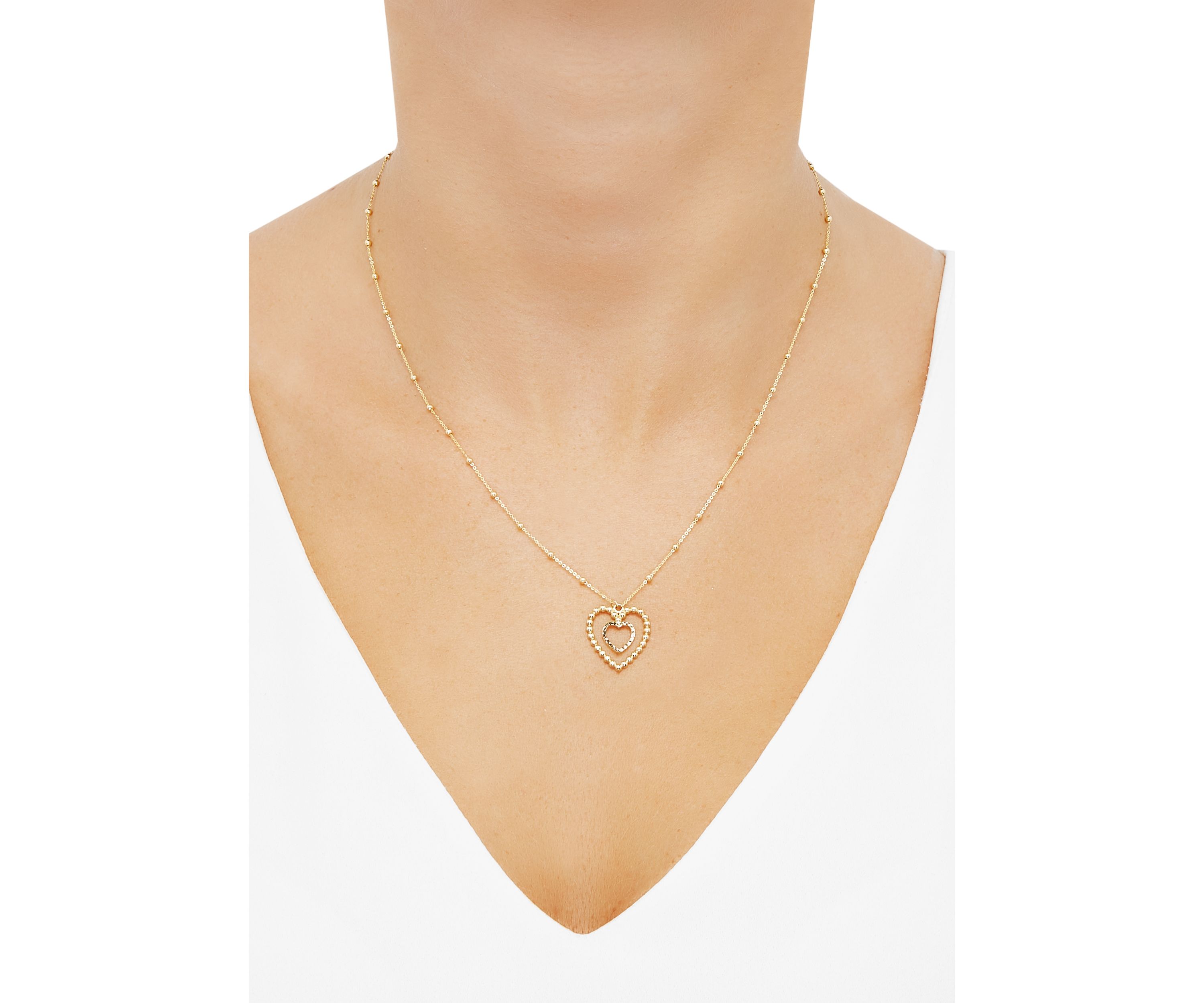 Beaded Heart Necklace in 10K Yellow Gold
