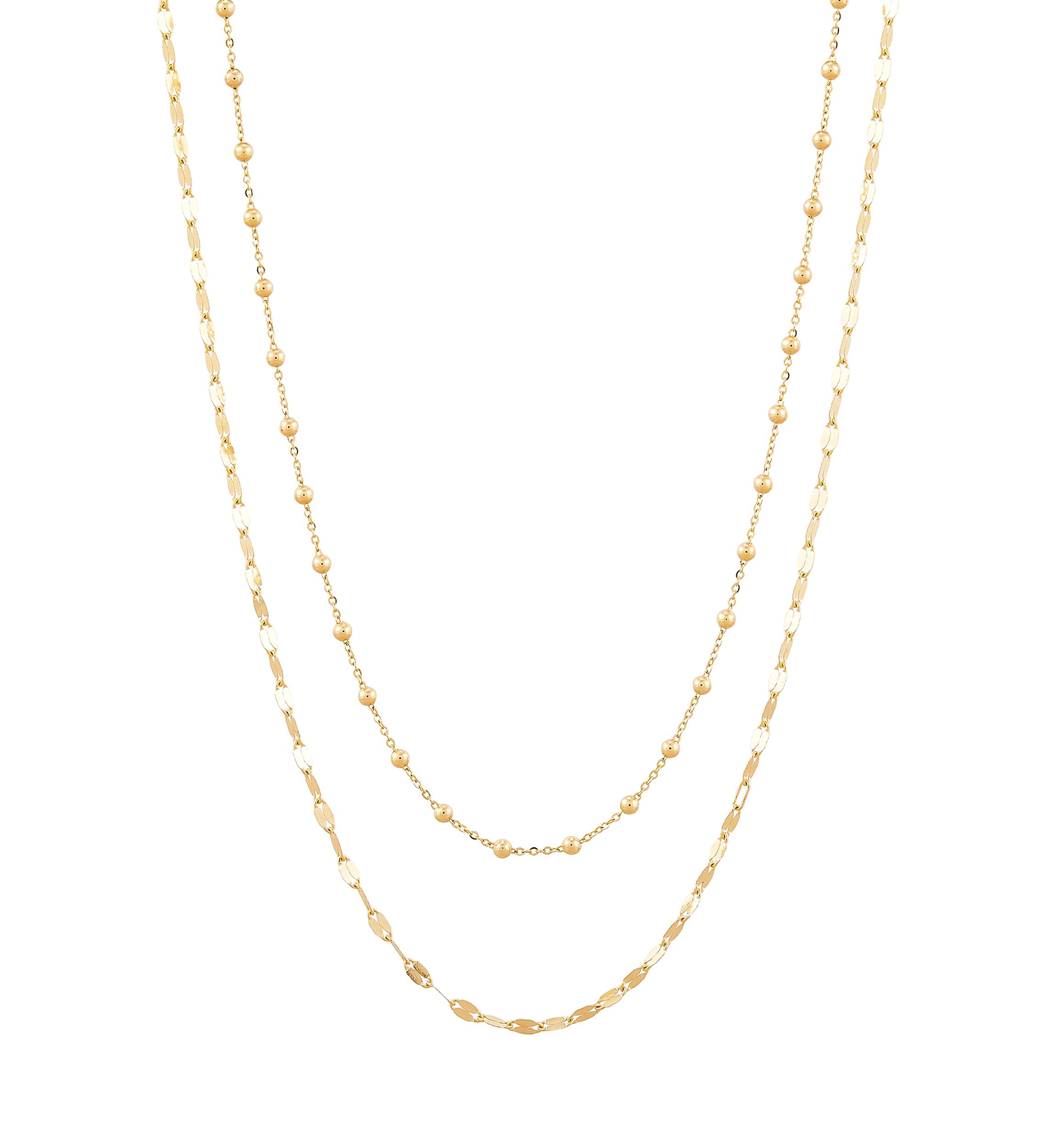 Double Layers with Beaded Necklace in 10K Yellow Gold