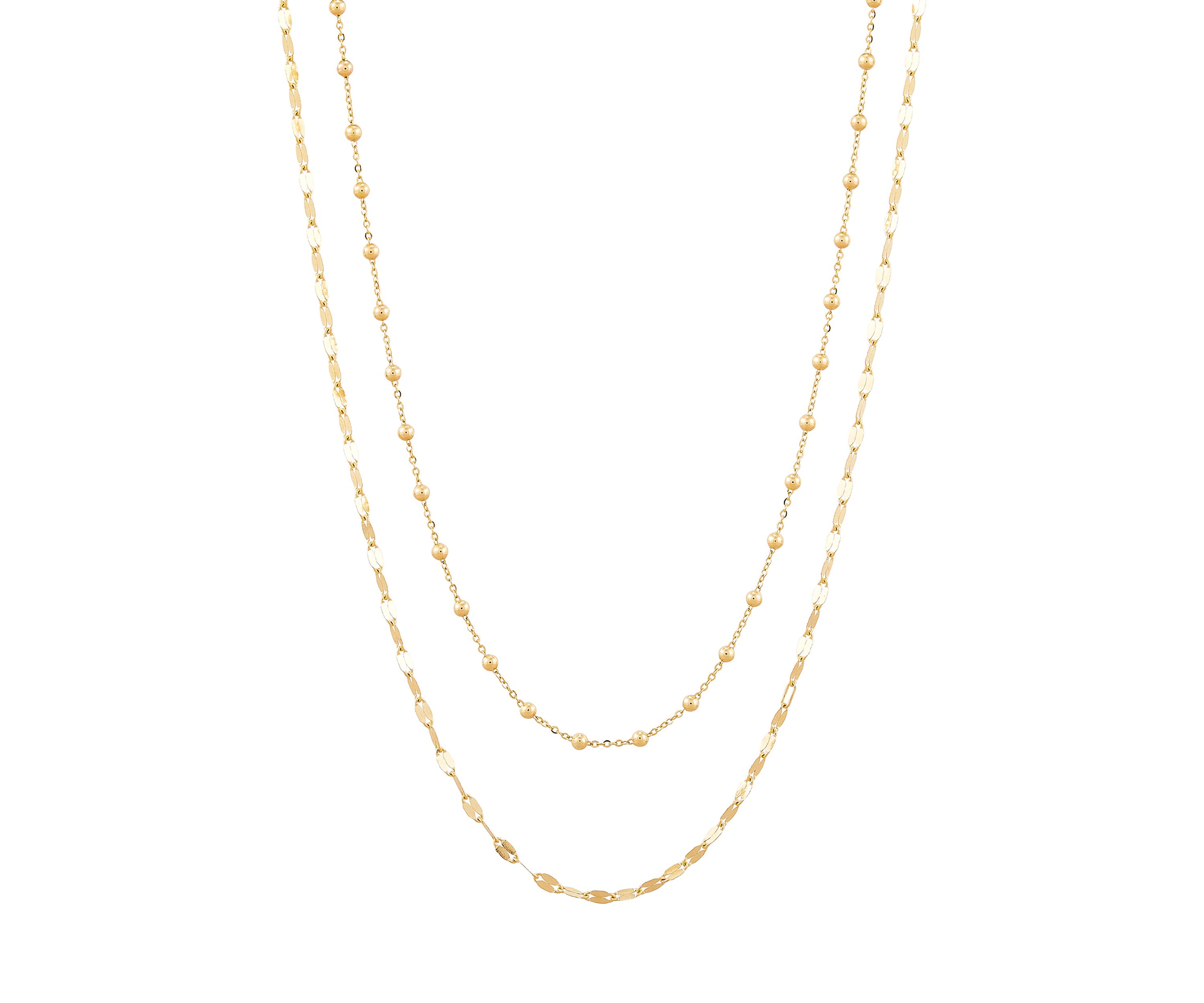 Double Layers with Beaded Necklace in 10K Yellow Gold