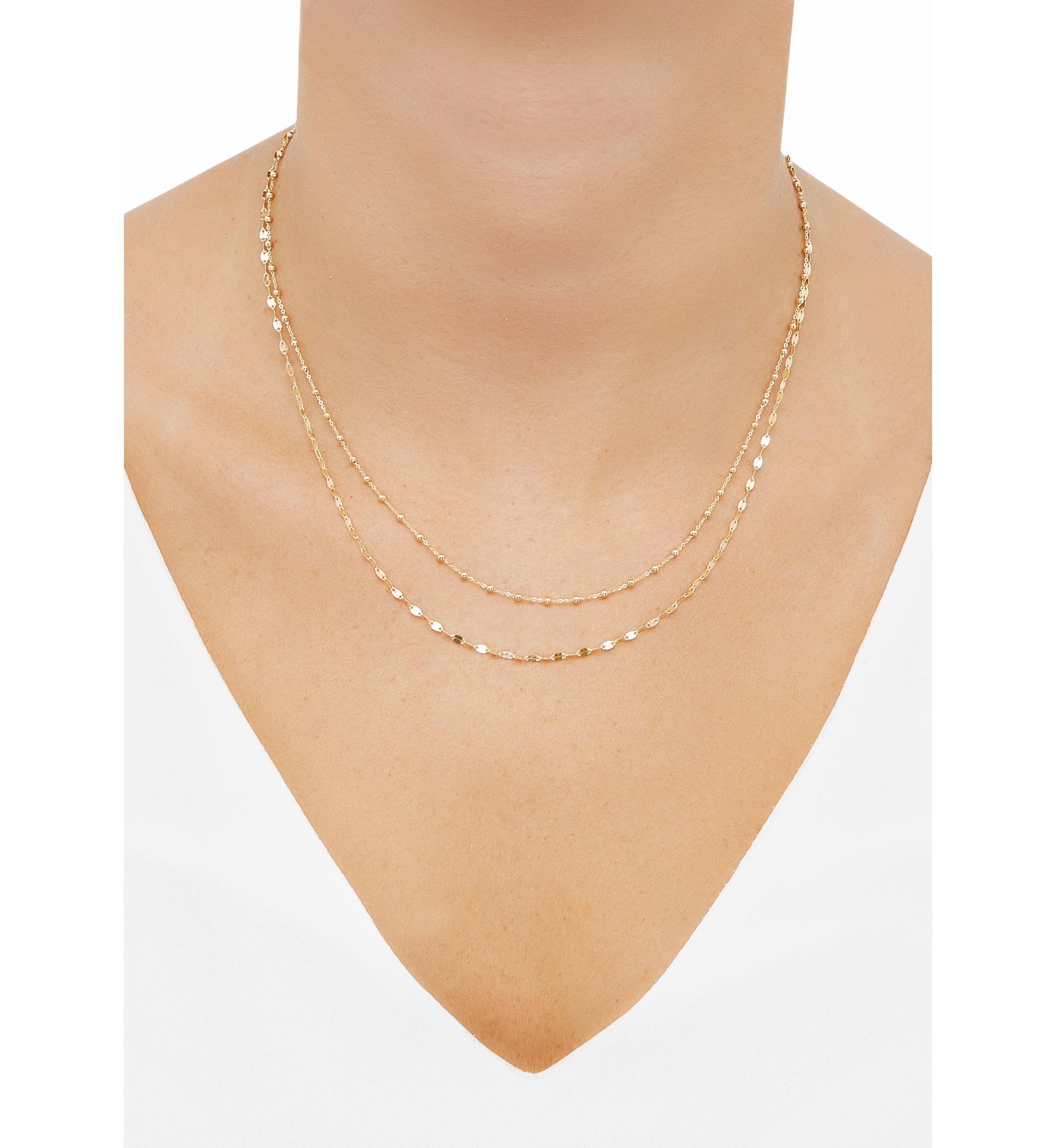 Double Layers with Beaded Necklace in 10K Yellow Gold