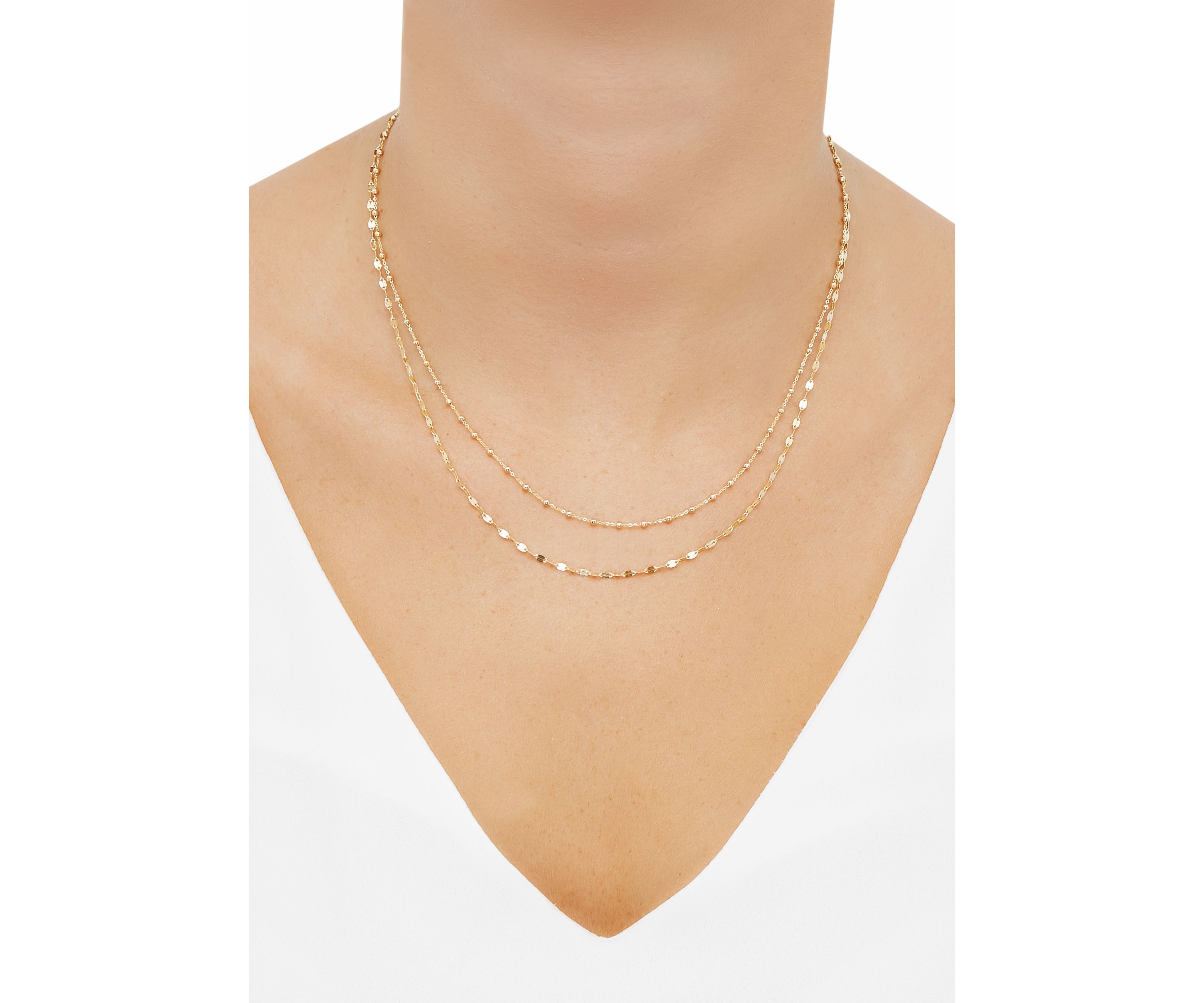 Double Layers with Beaded Necklace in 10K Yellow Gold