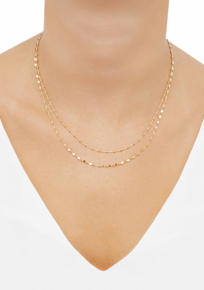 Double Layers with Beaded Necklace in 10K Yellow Gold