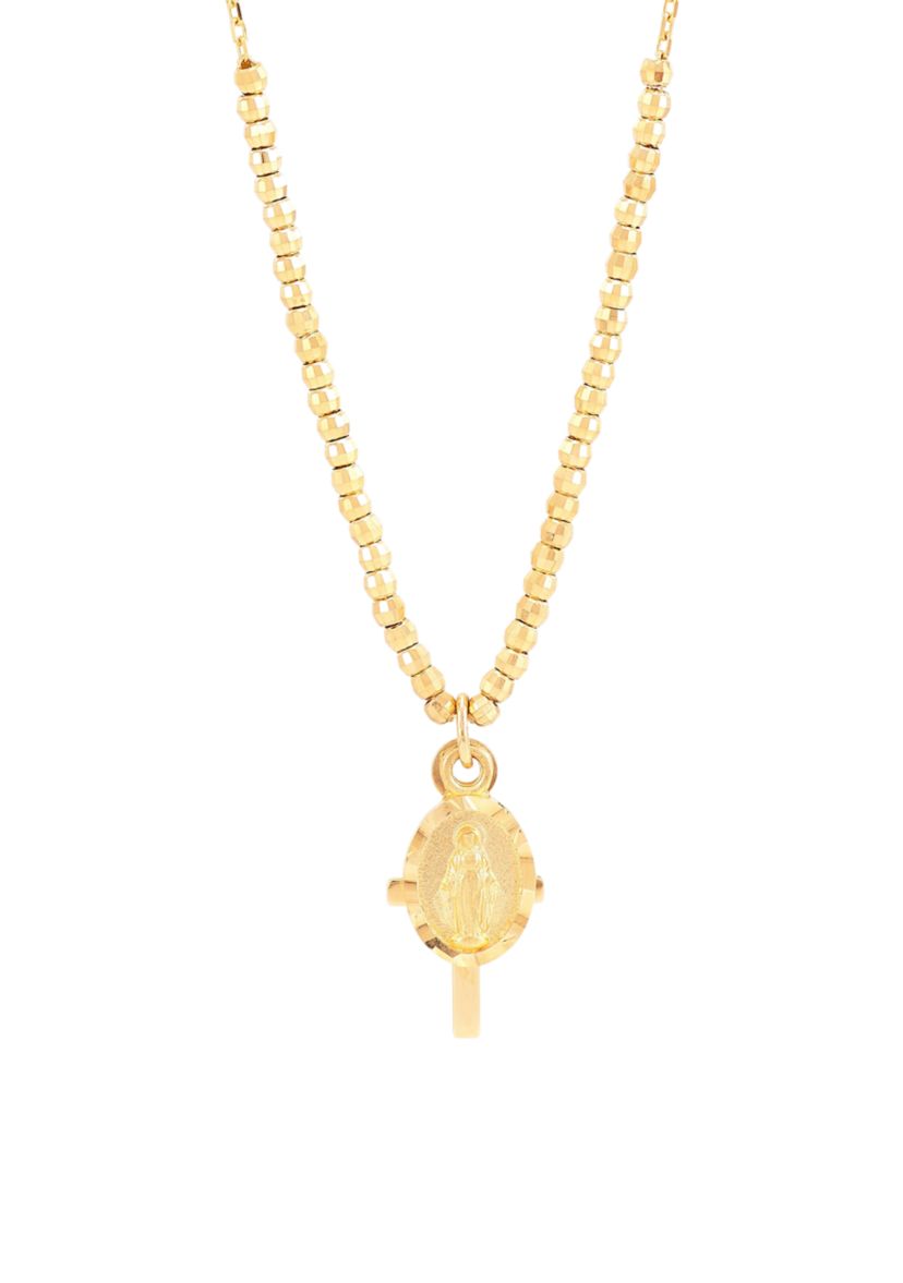 Virgin Mary and Cross and Beads Necklace in in 10K Yellow Gold
