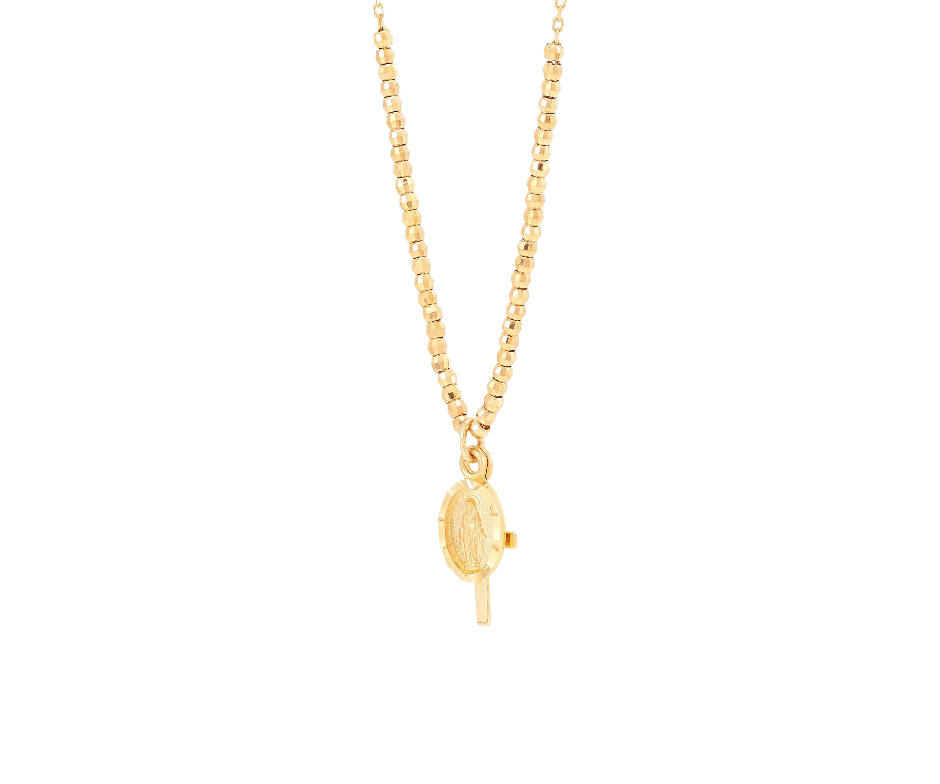 Virgin Mary and Cross and Beads Necklace in in 10K Yellow Gold