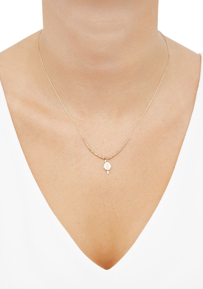 Virgin Mary and Cross and Beads Necklace in in 10K Yellow Gold