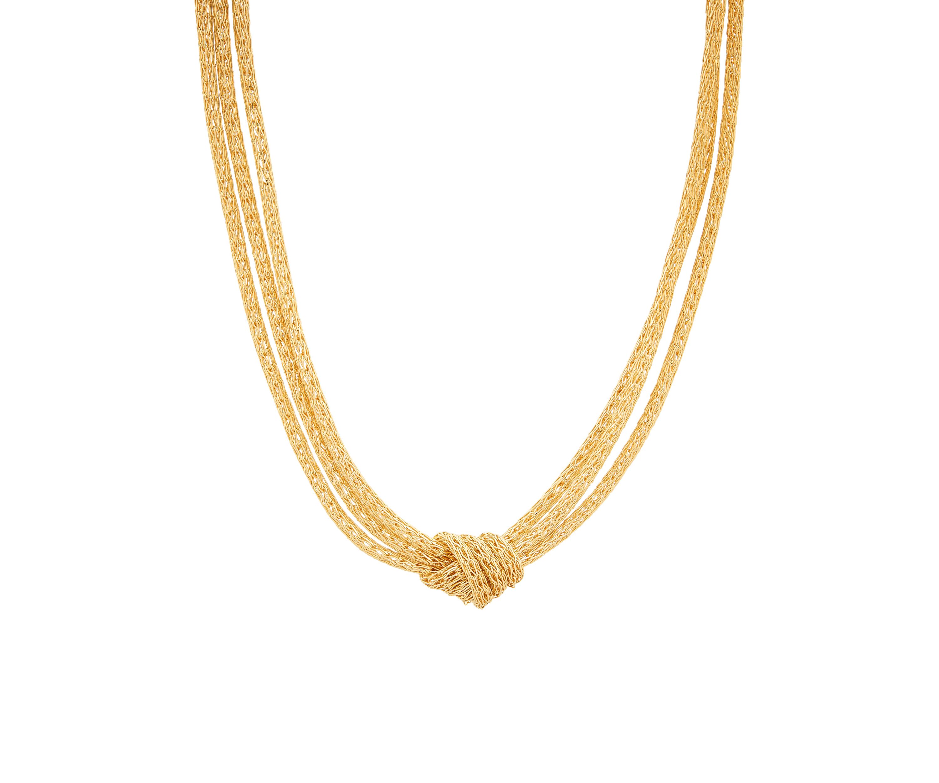 3 Layers Net Mesh with Knot on Center Necklace in 10K Yellow Gold