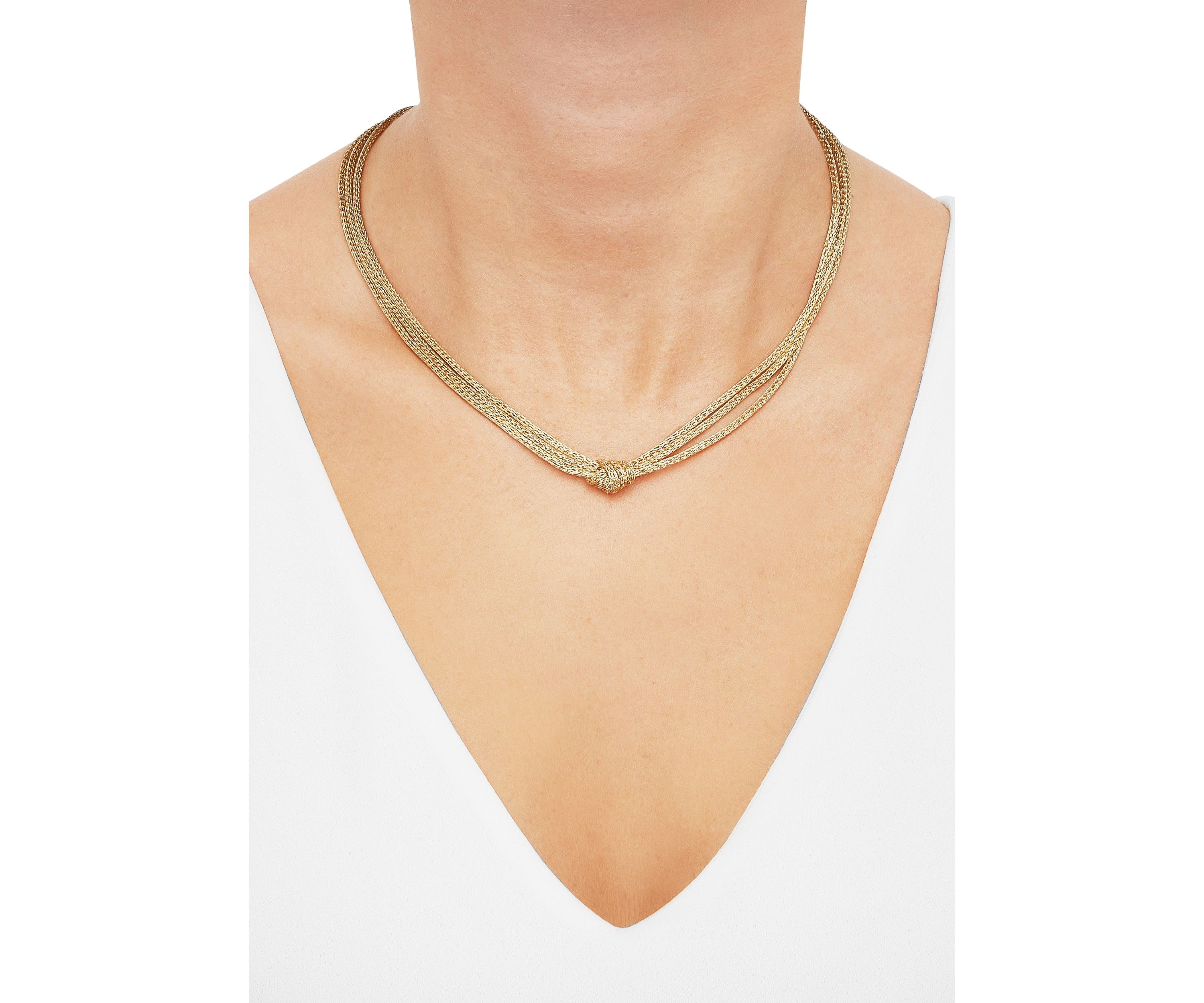 3 Layers Net Mesh with Knot on Center Necklace in 10K Yellow Gold