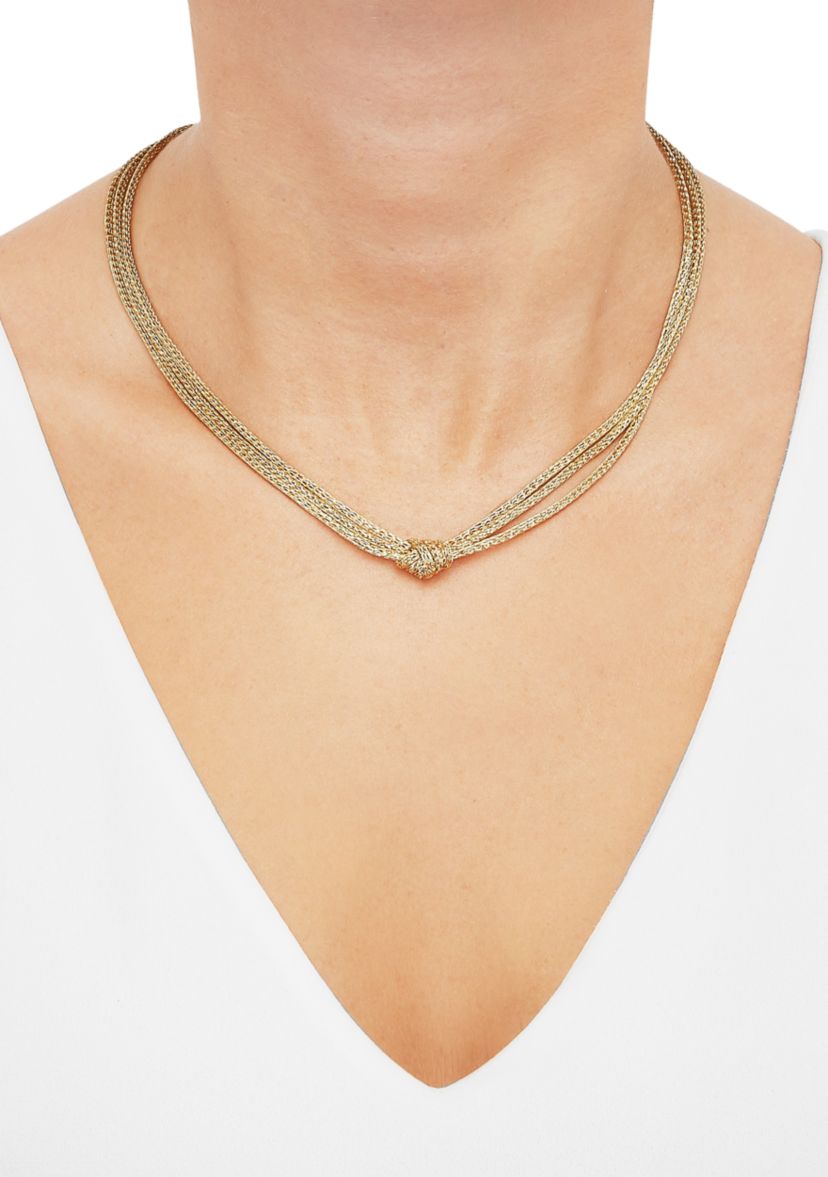 3 Layers Net Mesh with Knot on Center Necklace in 10K Yellow Gold