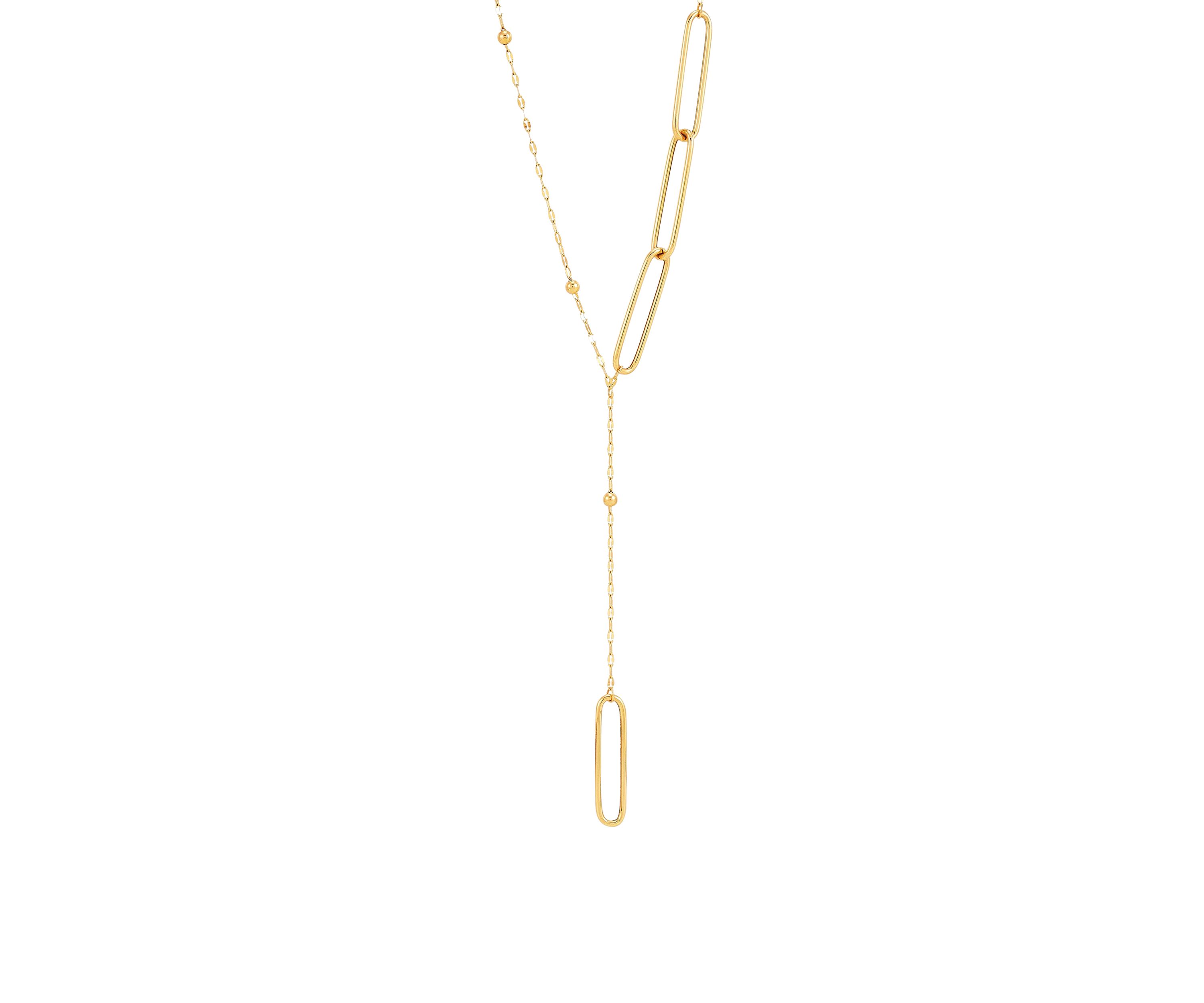 Lariat Fancy Paperclip Drop Neckalce in 10K Yellow Gold