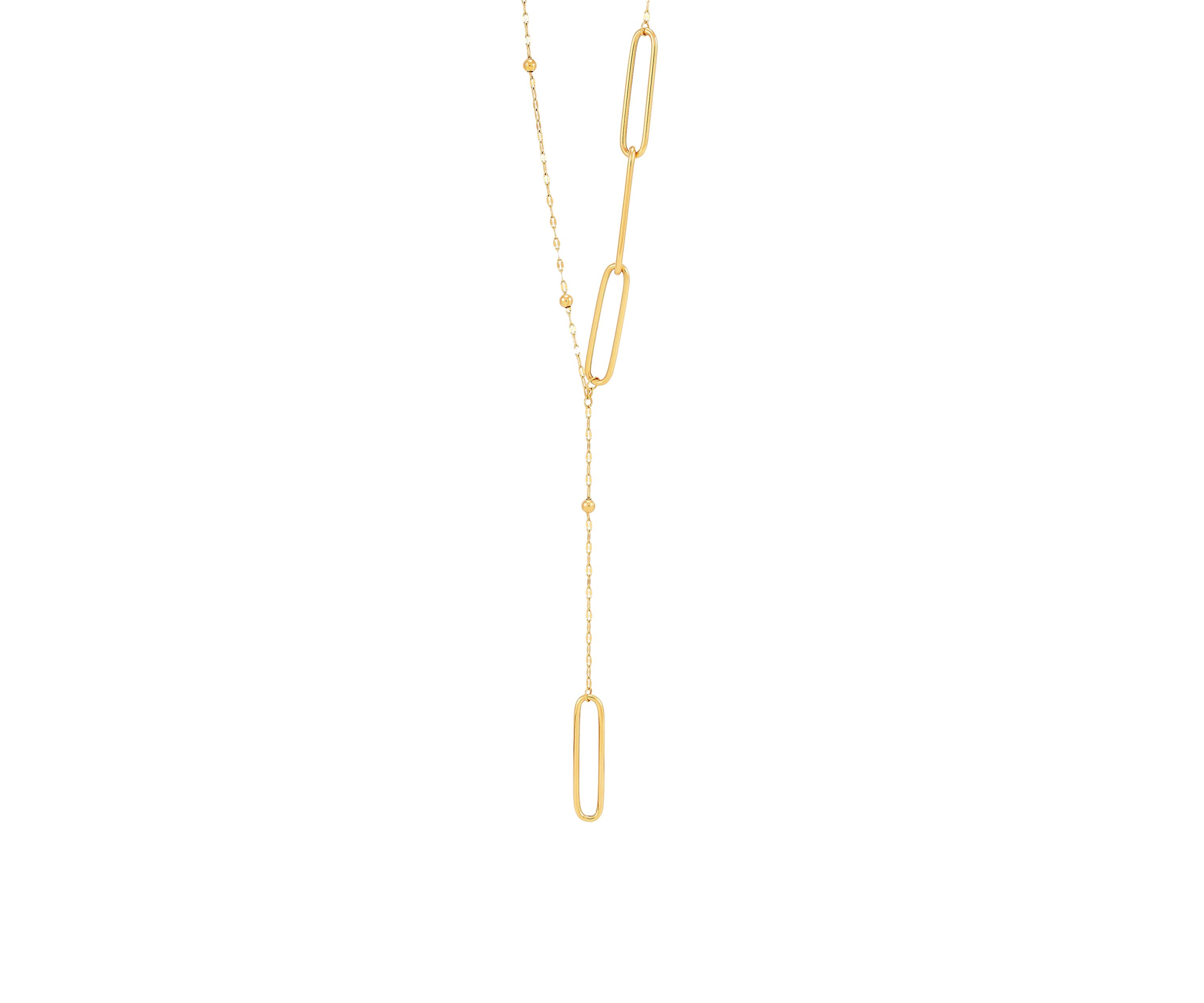 Lariat Fancy Paperclip Drop Neckalce in 10K Yellow Gold
