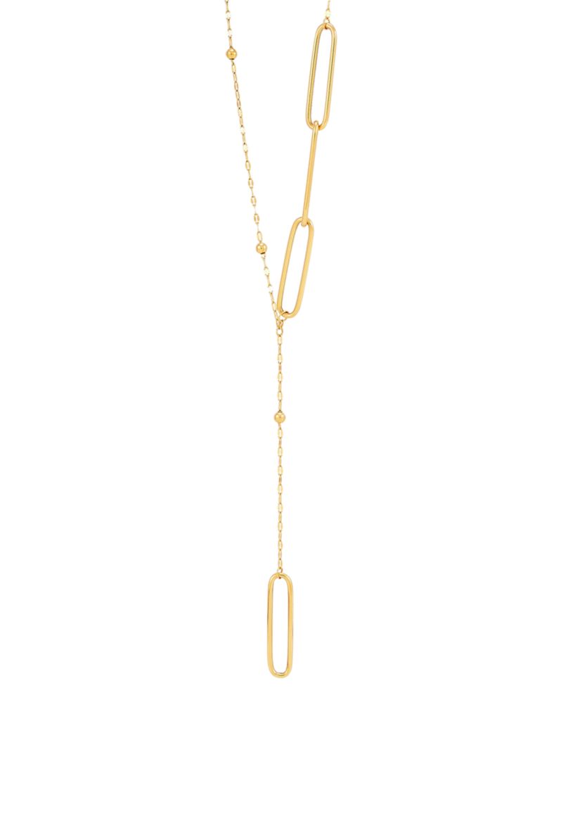 Lariat Fancy Paperclip Drop Neckalce in 10K Yellow Gold