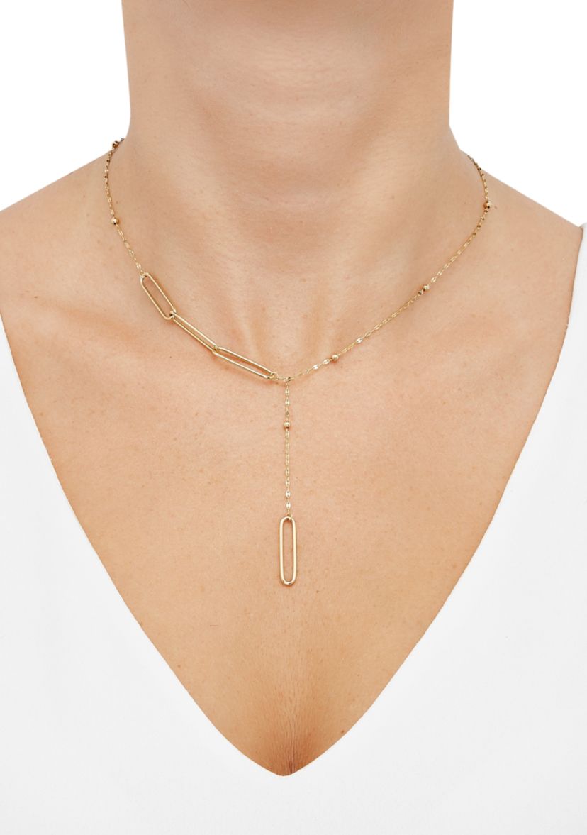 Lariat Fancy Paperclip Drop Neckalce in 10K Yellow Gold