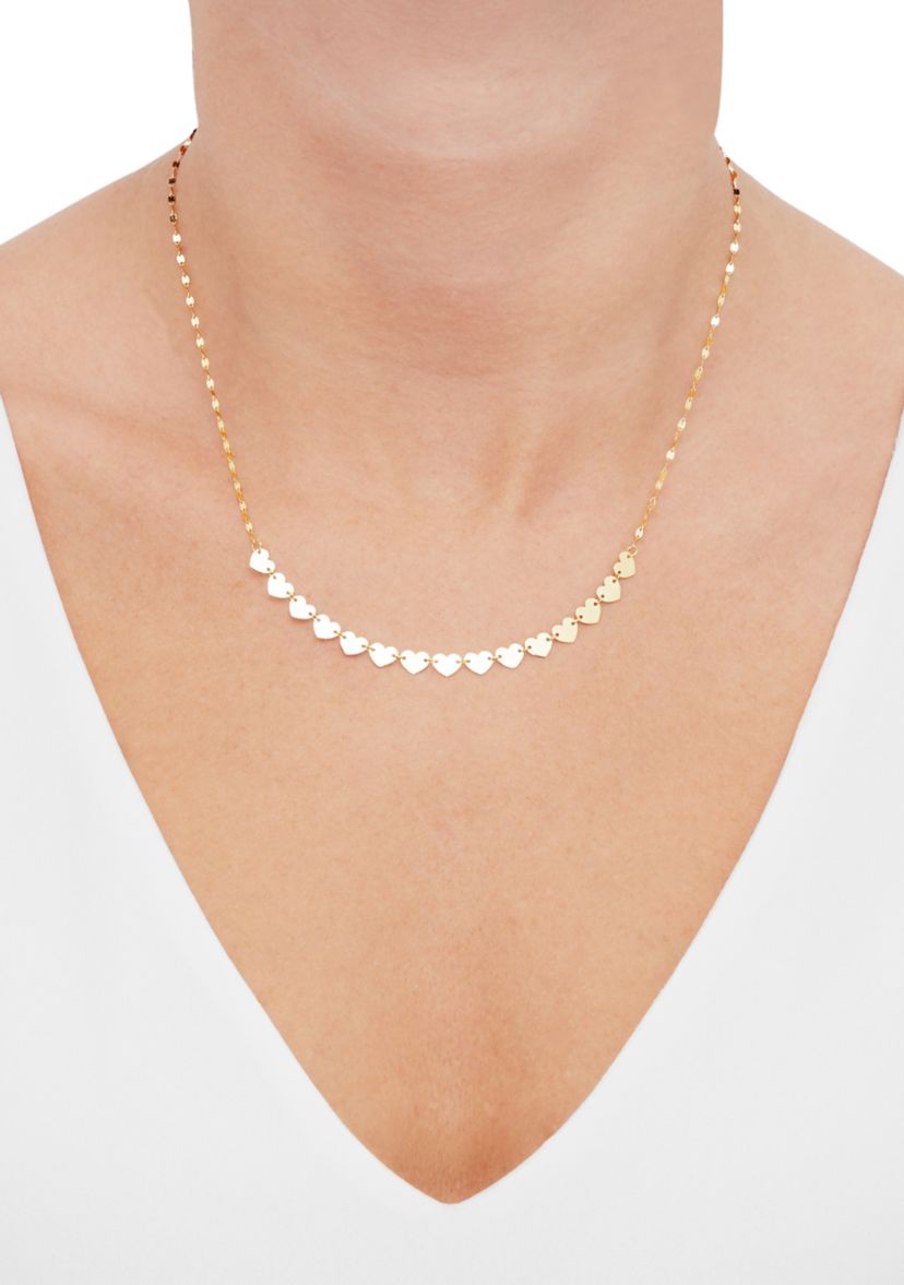 Multi Hearts Station Necklace in 10K Yellow Gold