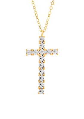 Belk & Co Cross Pendant Rolo Chain Necklace in 10K Yellow and White Gold