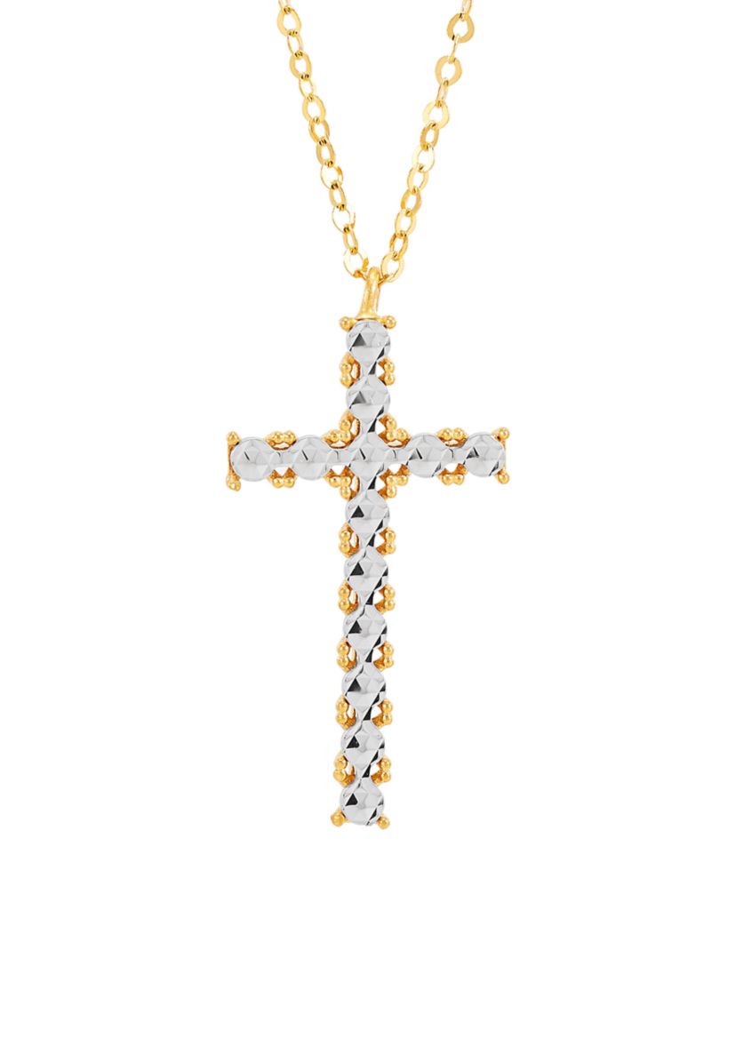 Cross Pendant Rolo Chain Necklace in 10K Yellow and White Gold