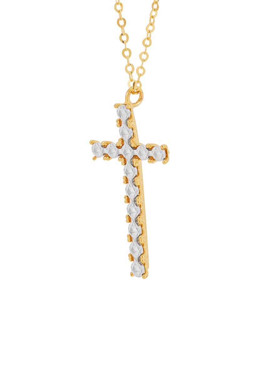 Cross Pendant Rolo Chain Necklace in 10K Yellow and White Gold