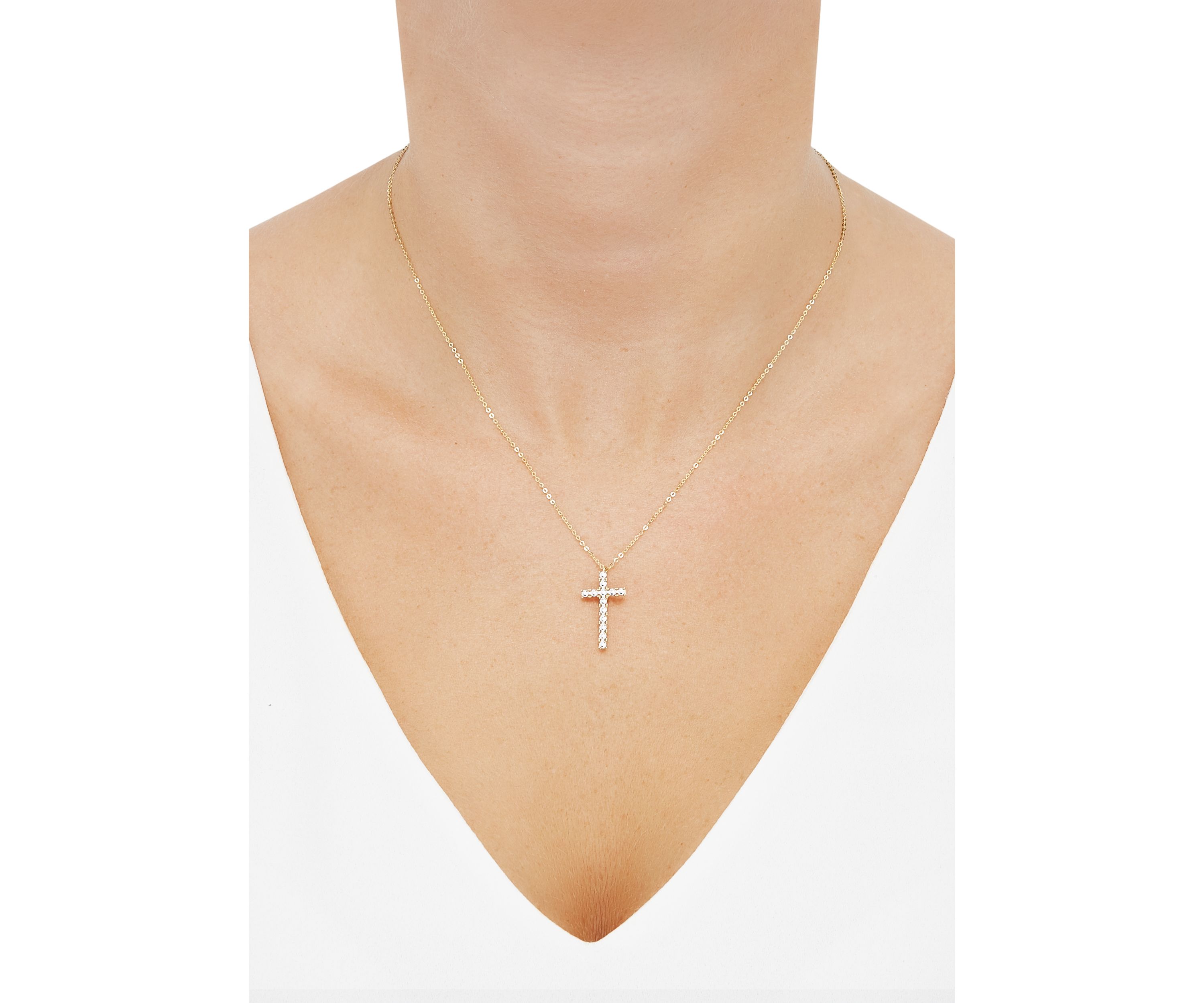 Cross Pendant Rolo Chain Necklace in 10K Yellow and White Gold