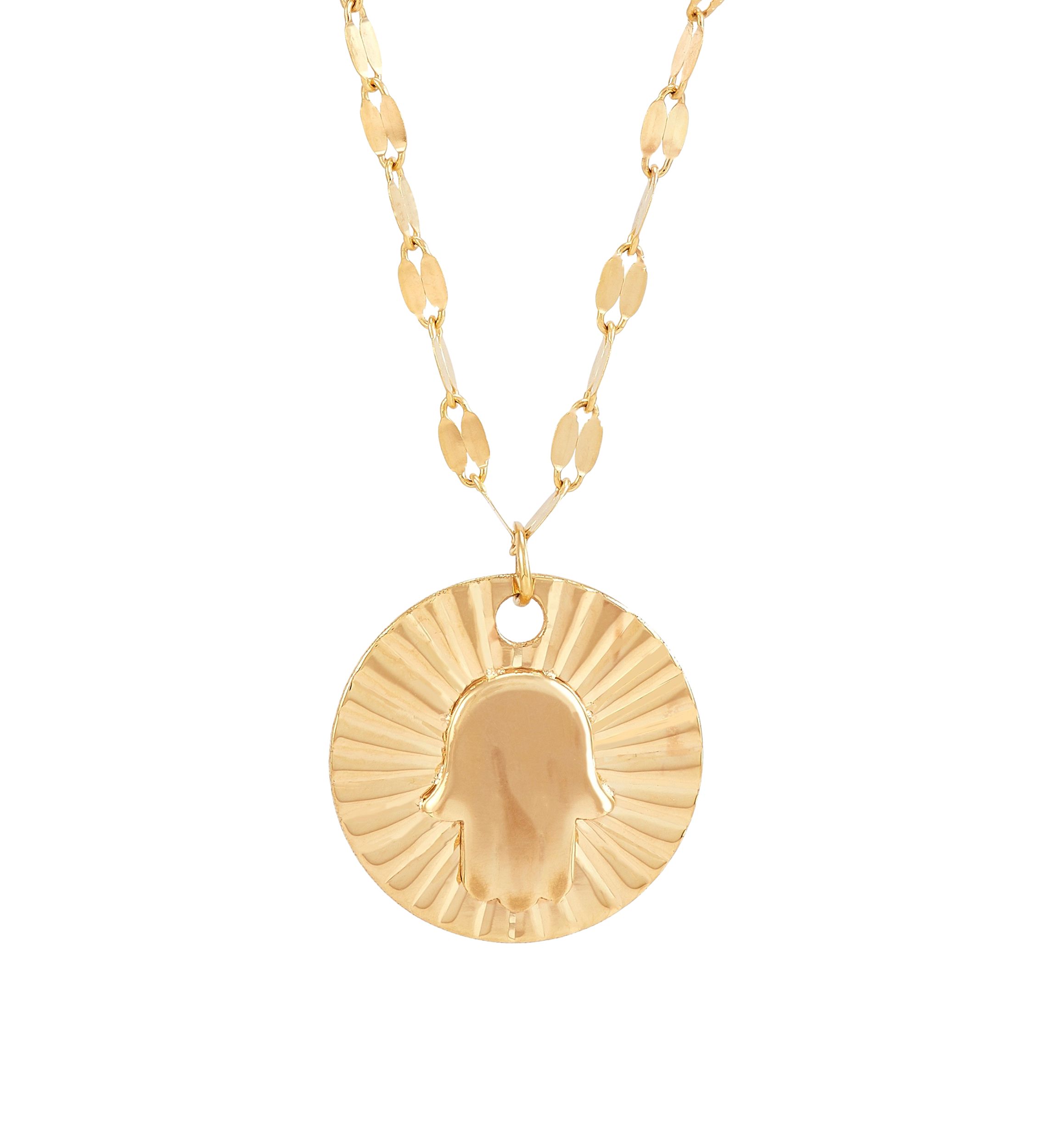 Hamsa Coin Necklace in 10K Yellow Gold