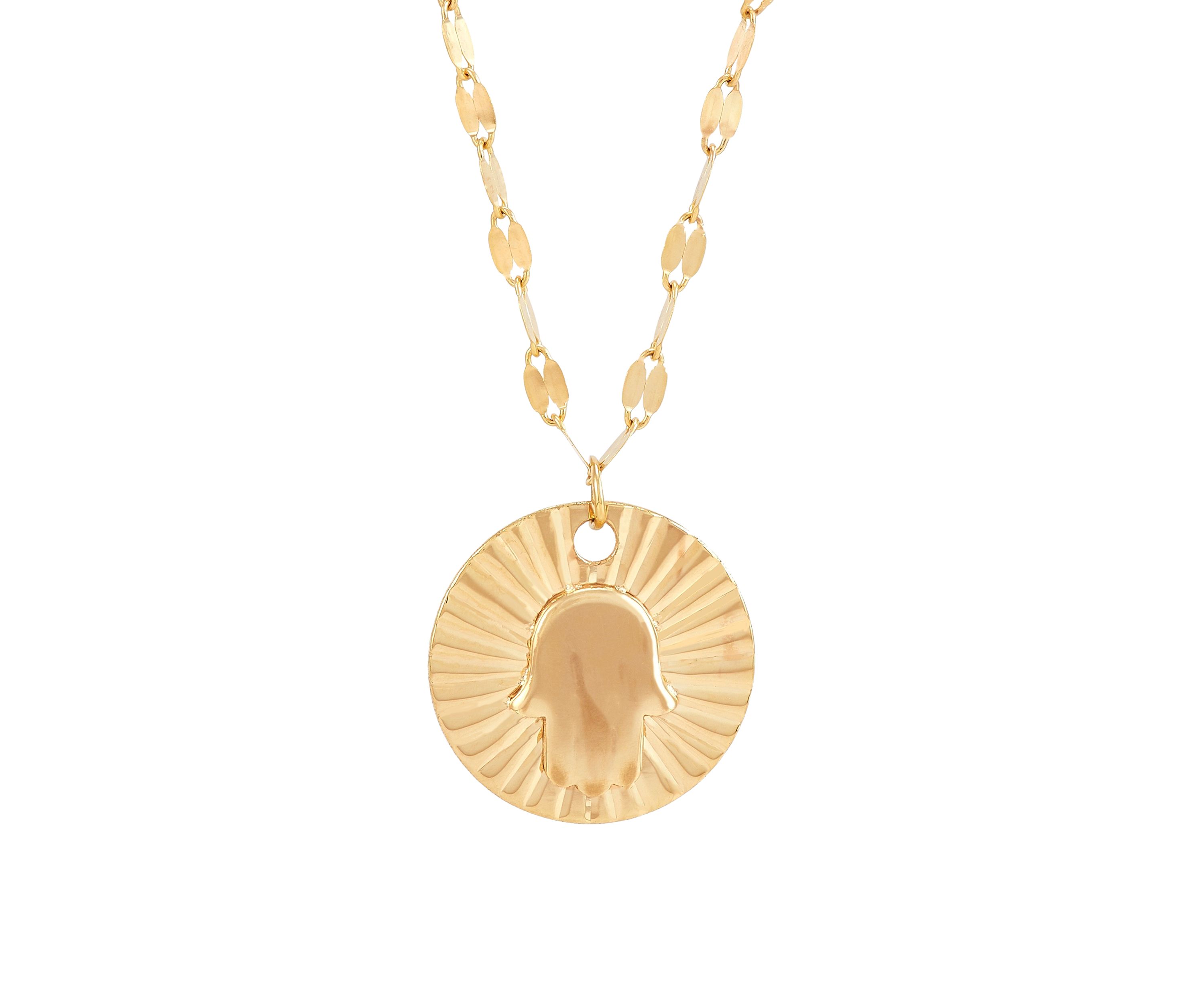 Hamsa Coin Necklace in 10K Yellow Gold