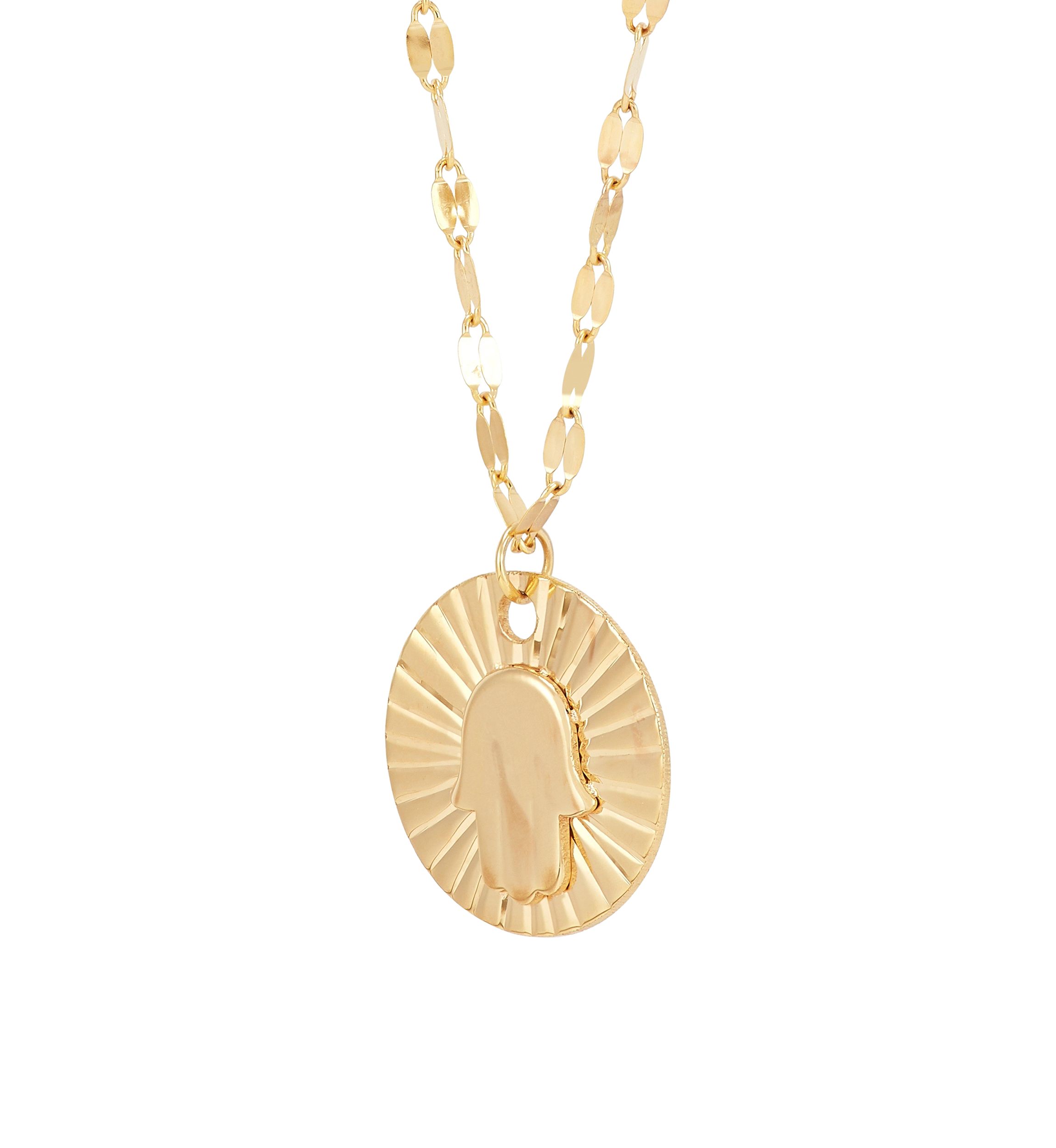 Hamsa Coin Necklace in 10K Yellow Gold