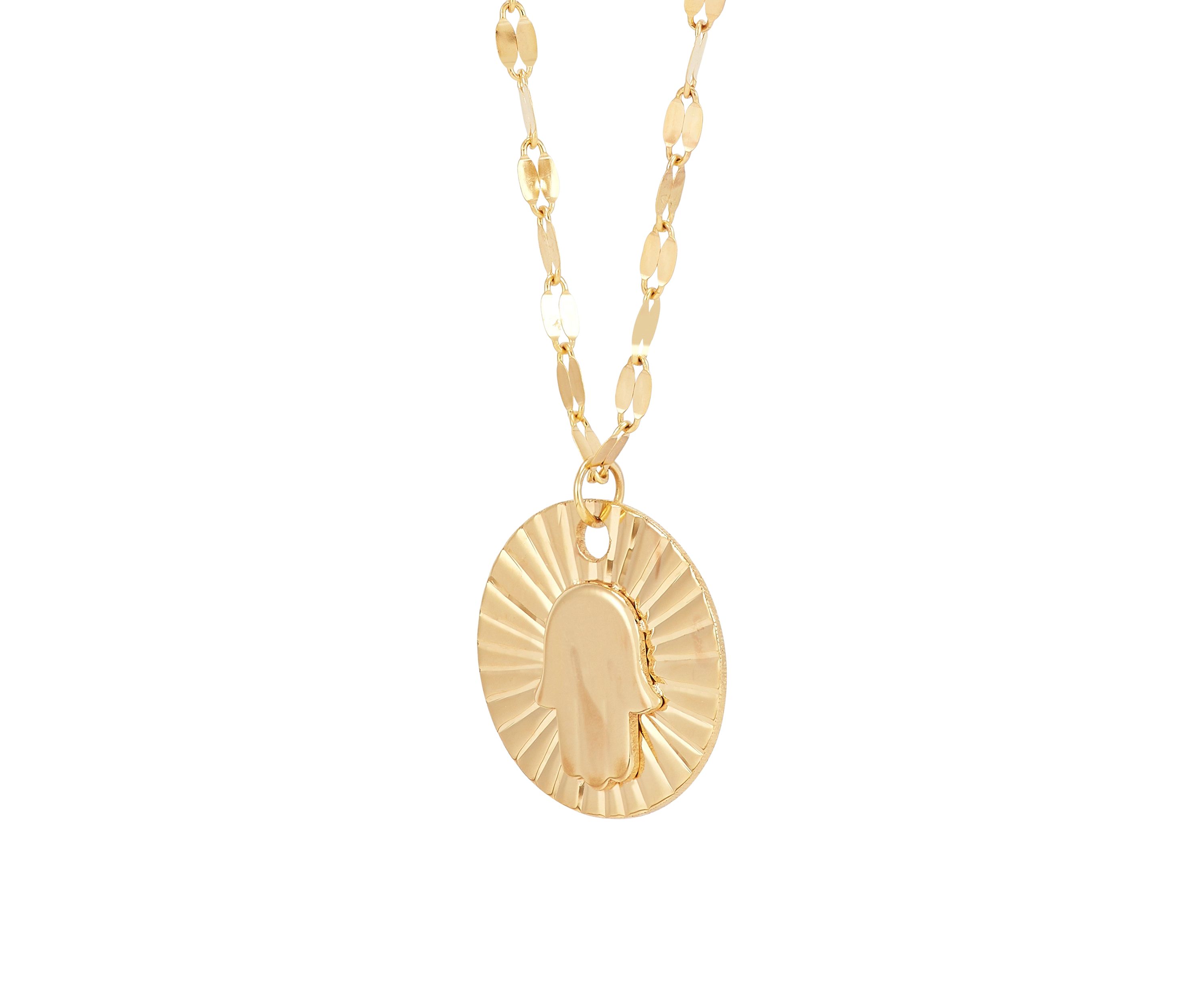 Hamsa Coin Necklace in 10K Yellow Gold