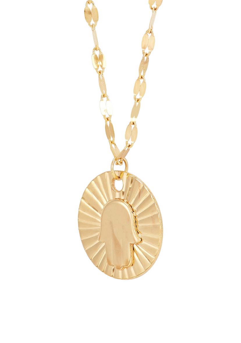 Hamsa Coin Necklace in 10K Yellow Gold