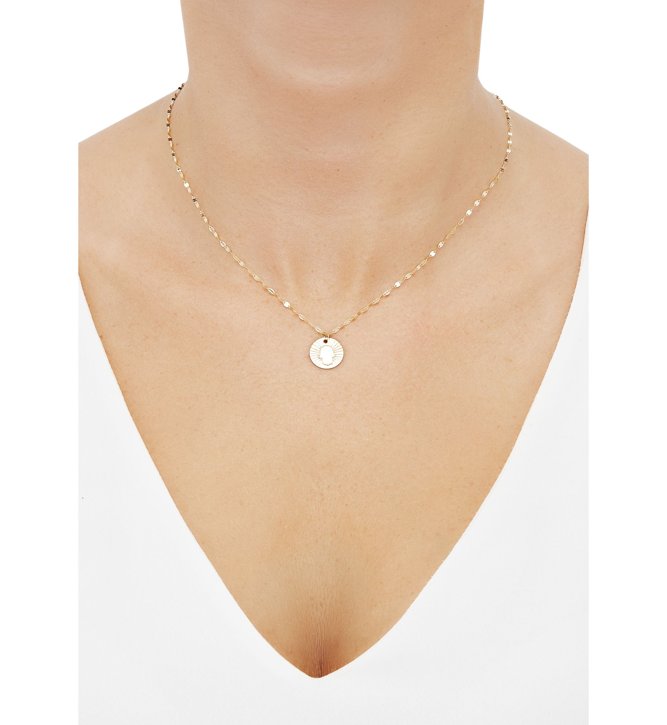 Hamsa Coin Necklace in 10K Yellow Gold
