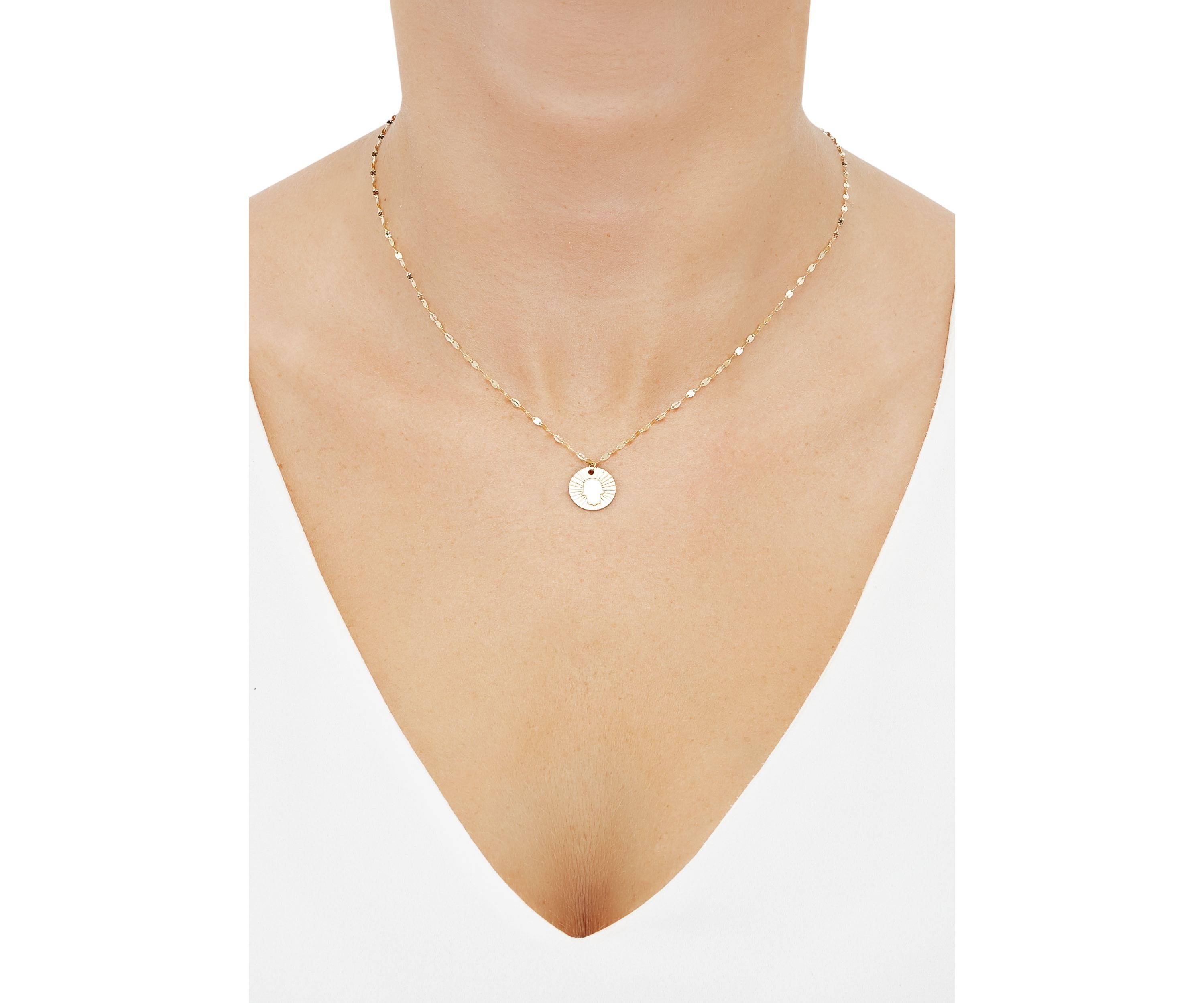 Hamsa Coin Necklace in 10K Yellow Gold