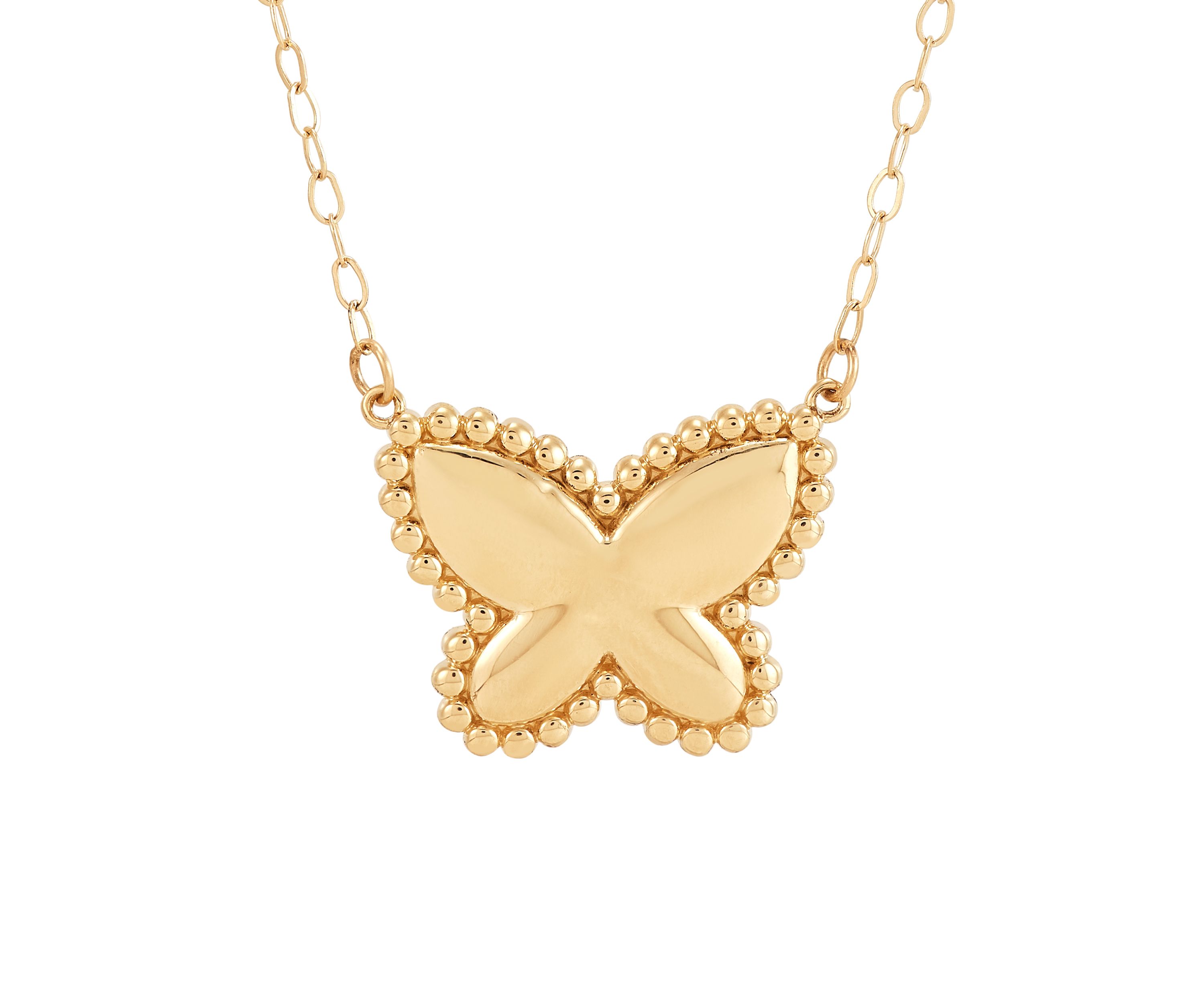 Beaded Butterfly Necklace in 10K Yellow Gold