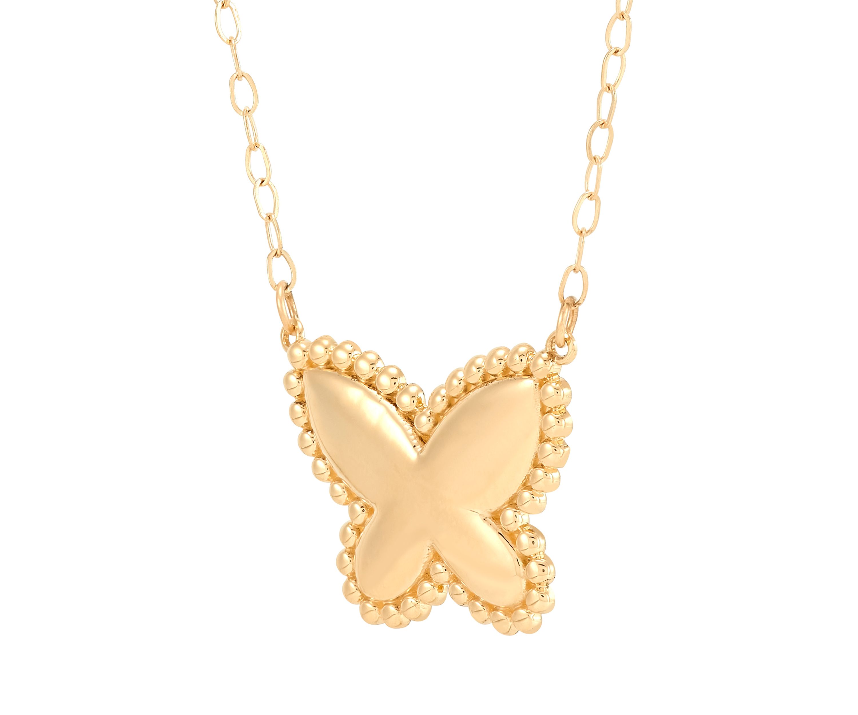 Beaded Butterfly Necklace in 10K Yellow Gold