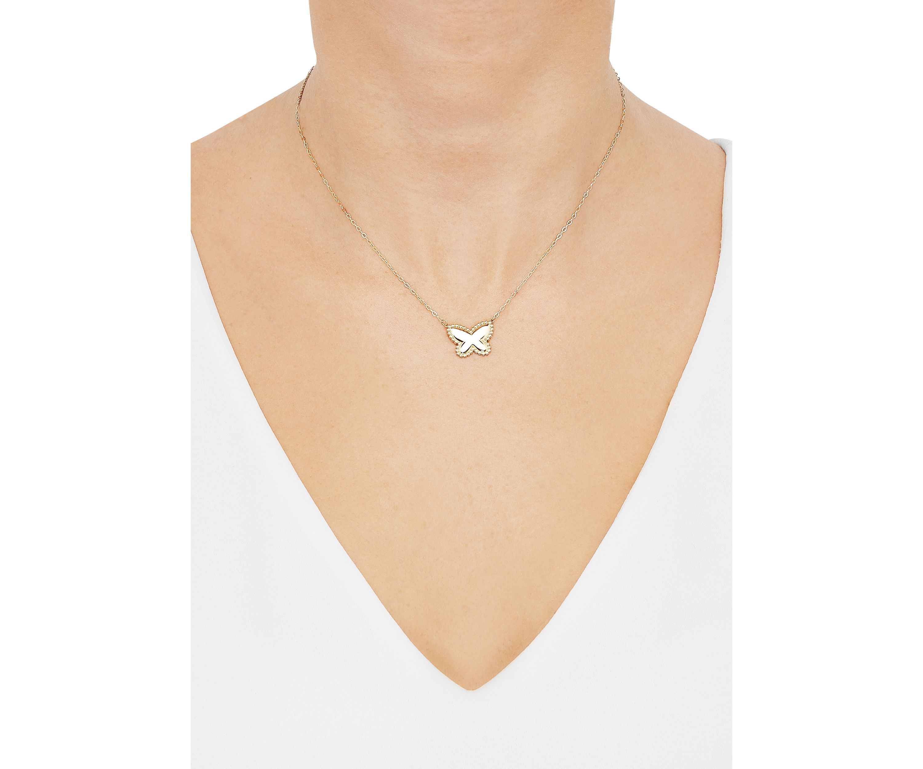 Beaded Butterfly Necklace in 10K Yellow Gold