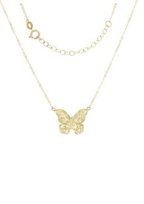 Belk & Co Butterfly Pendant Rolo Chain Necklace in 10K Yellow Gold, 18 in