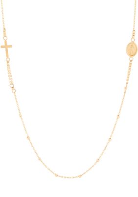 Belk & Co Medal and Cross Station Necklace in 10K Yellow Gold, 18 in