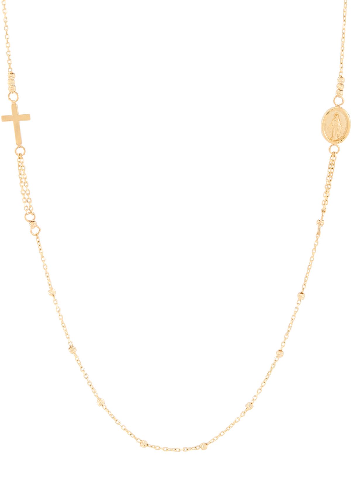 Medal and Cross Station Necklace in 10K Yellow Gold