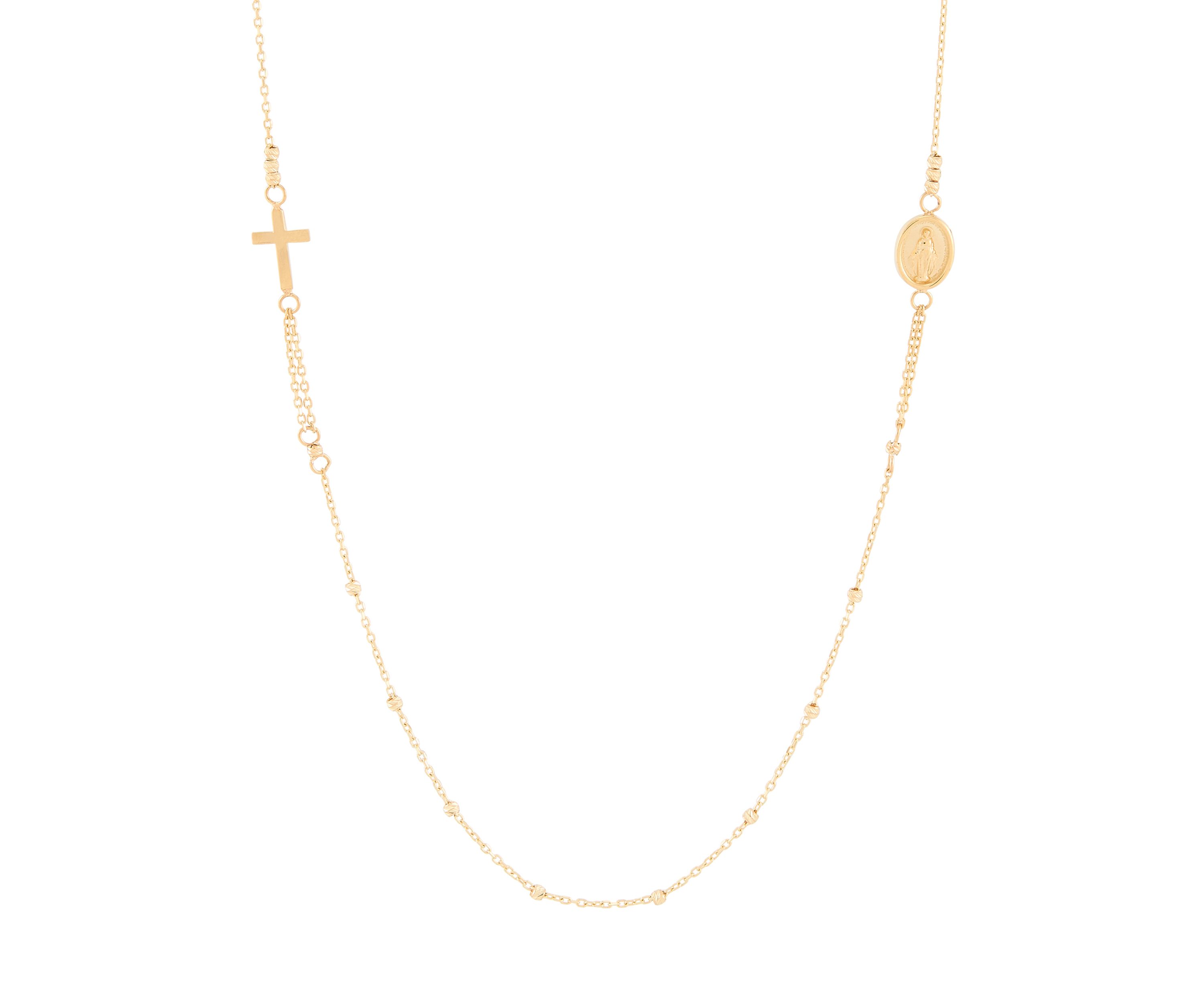 Medal and Cross Station Necklace in 10K Yellow Gold