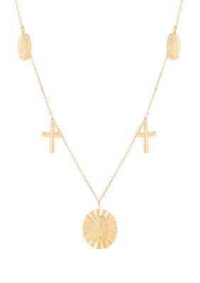 Belk & Co Virgin Medal and Cross Drop Necklace in 10K Yellow Gold, 18 in