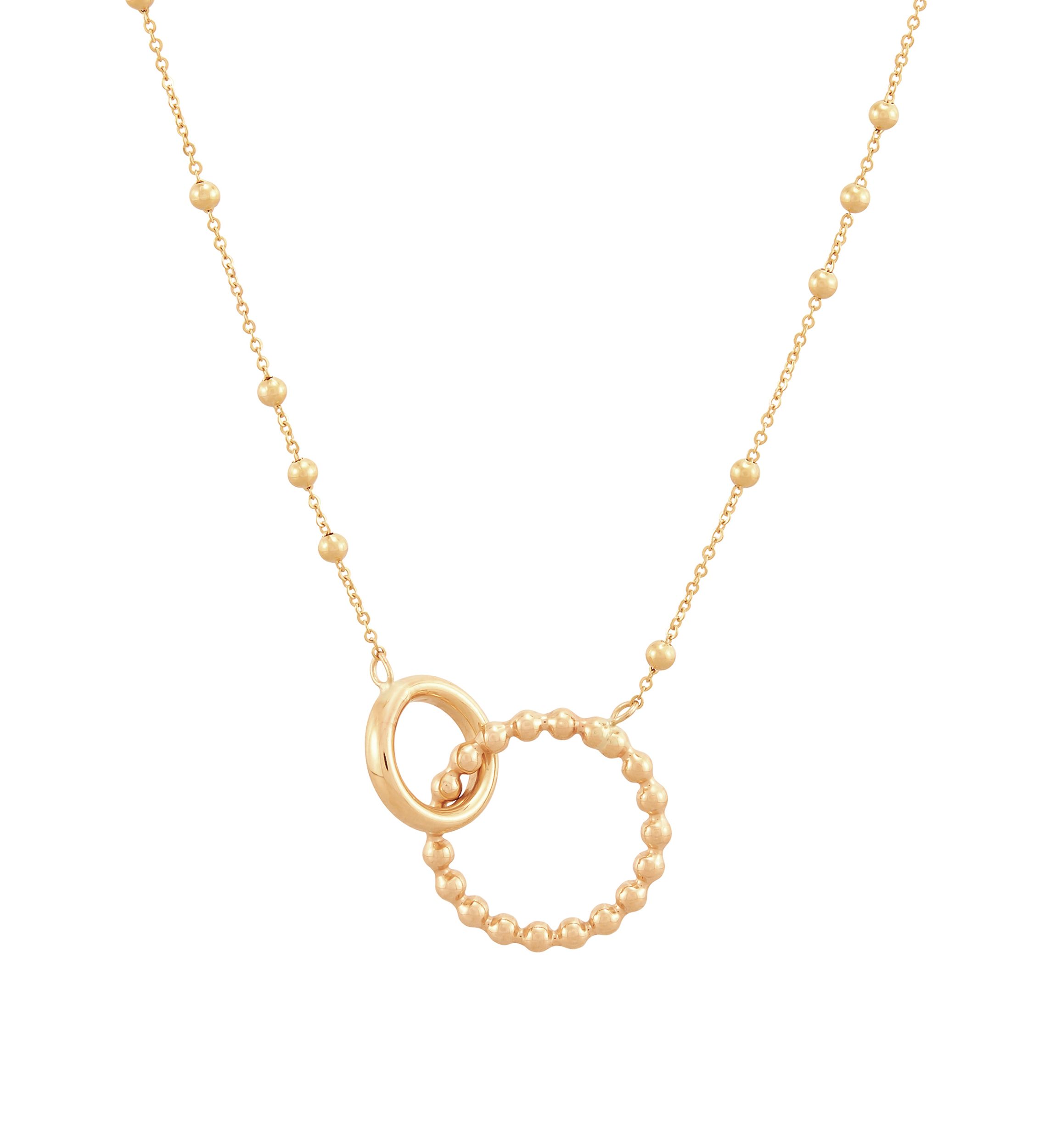 Round and Beaded Tube On Saturn Chain Necklace in 10K Yellow Gold