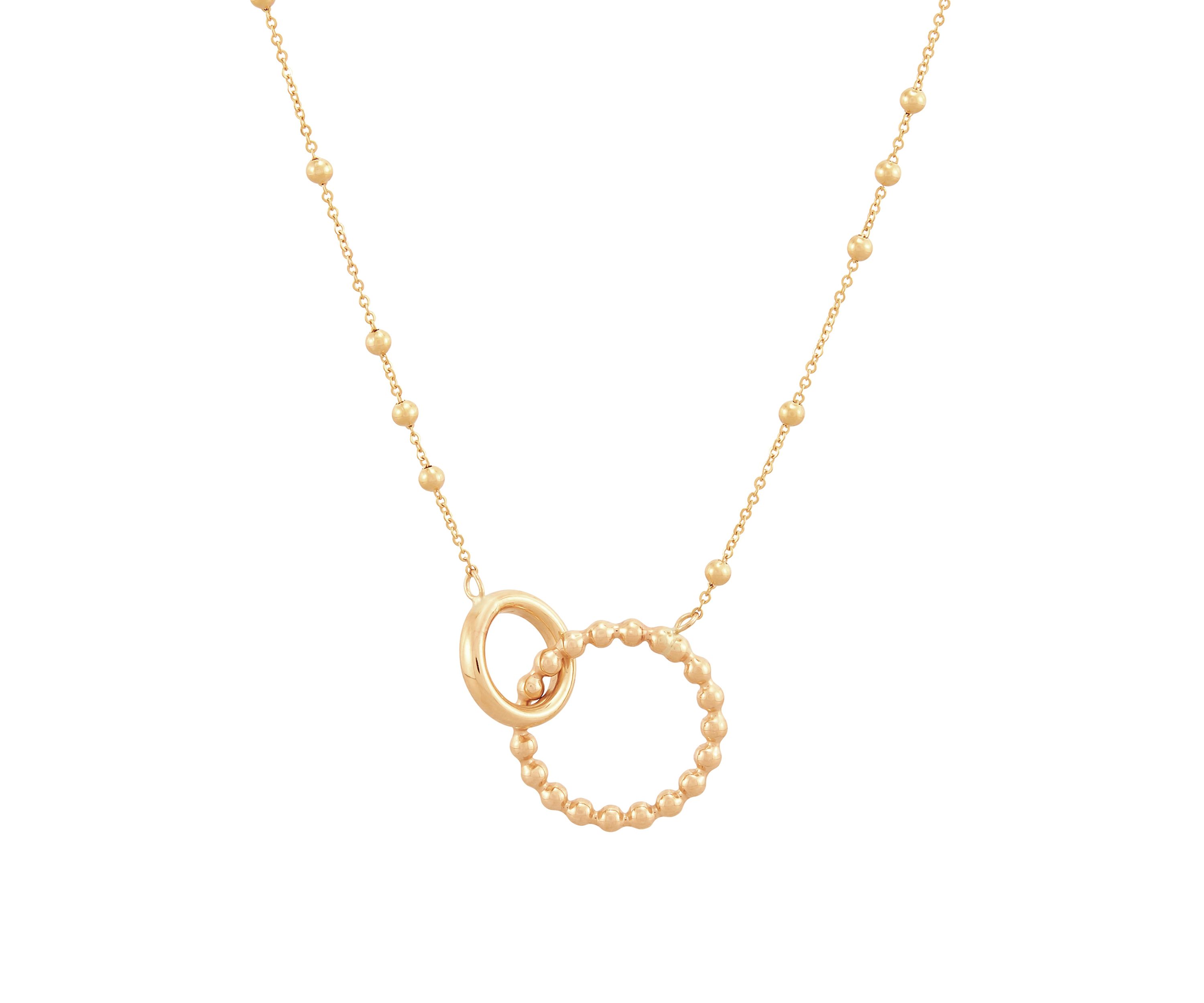Round and Beaded Tube On Saturn Chain Necklace in 10K Yellow Gold