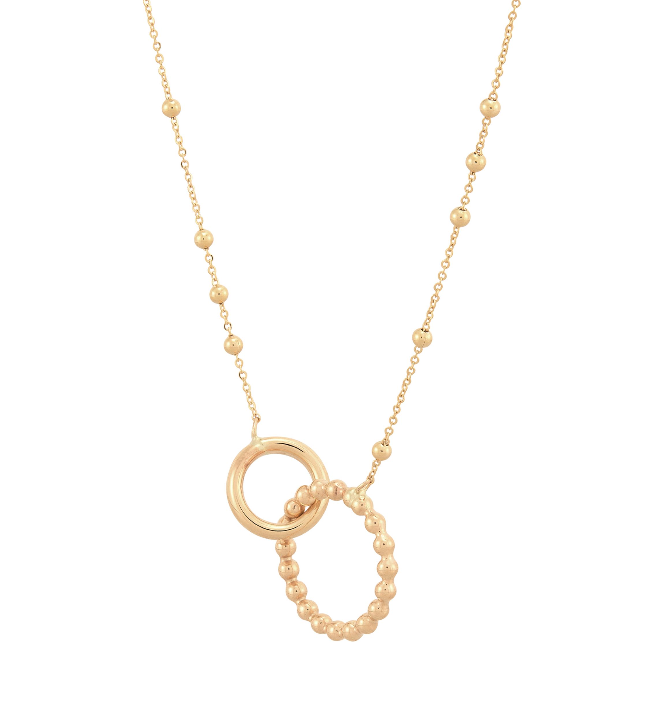 Round and Beaded Tube On Saturn Chain Necklace in 10K Yellow Gold
