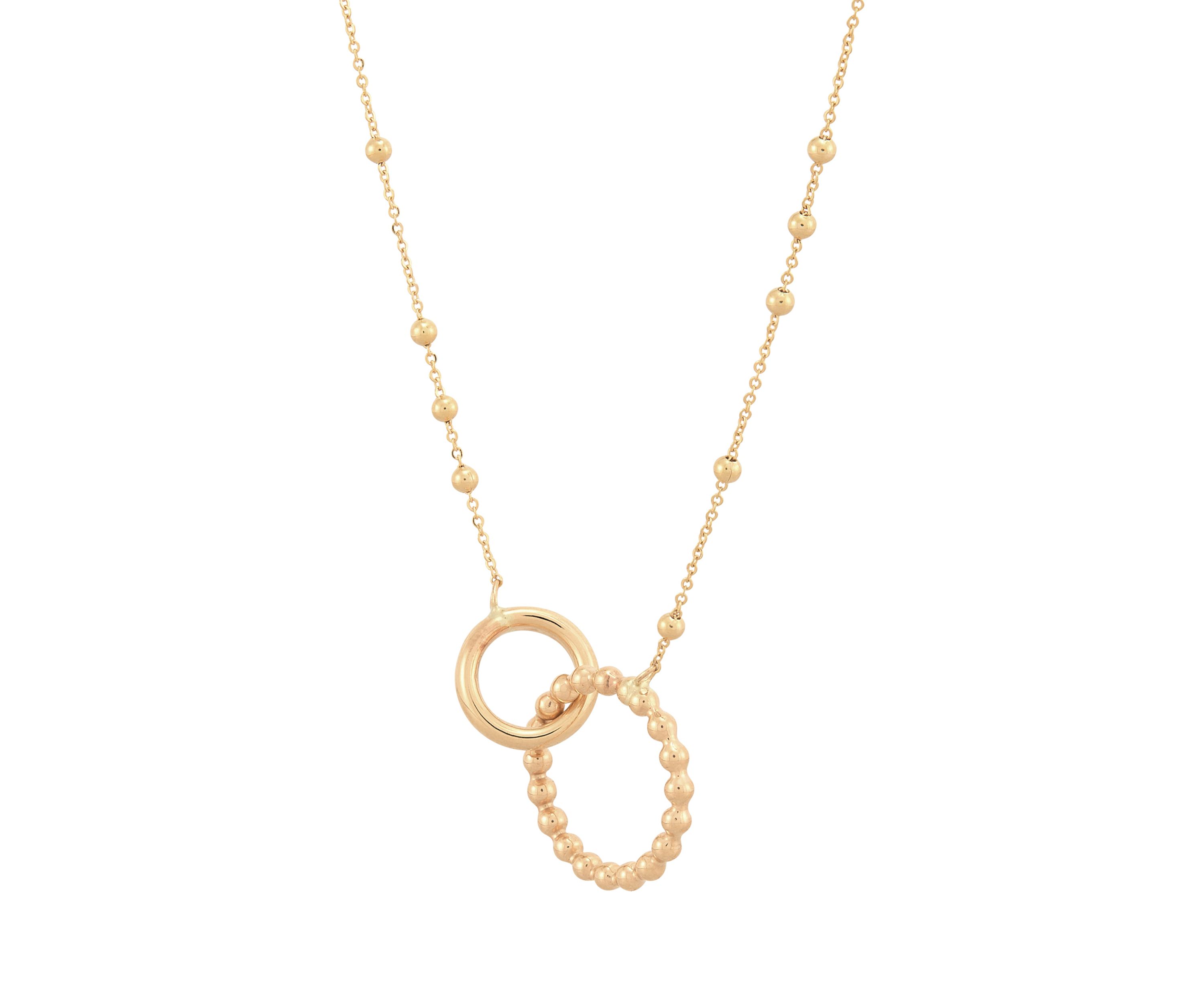 Round and Beaded Tube On Saturn Chain Necklace in 10K Yellow Gold