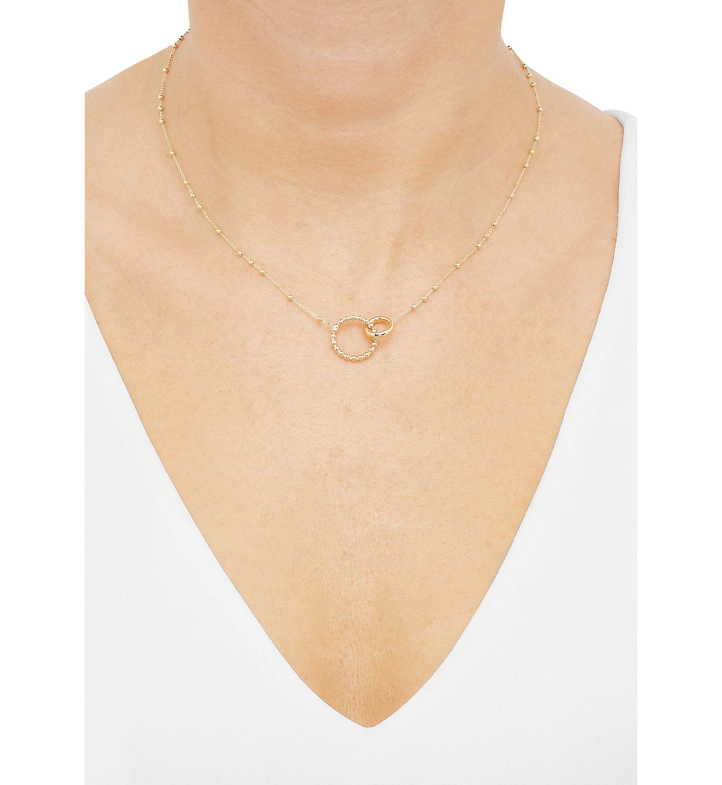 Round and Beaded Tube On Saturn Chain Necklace in 10K Yellow Gold