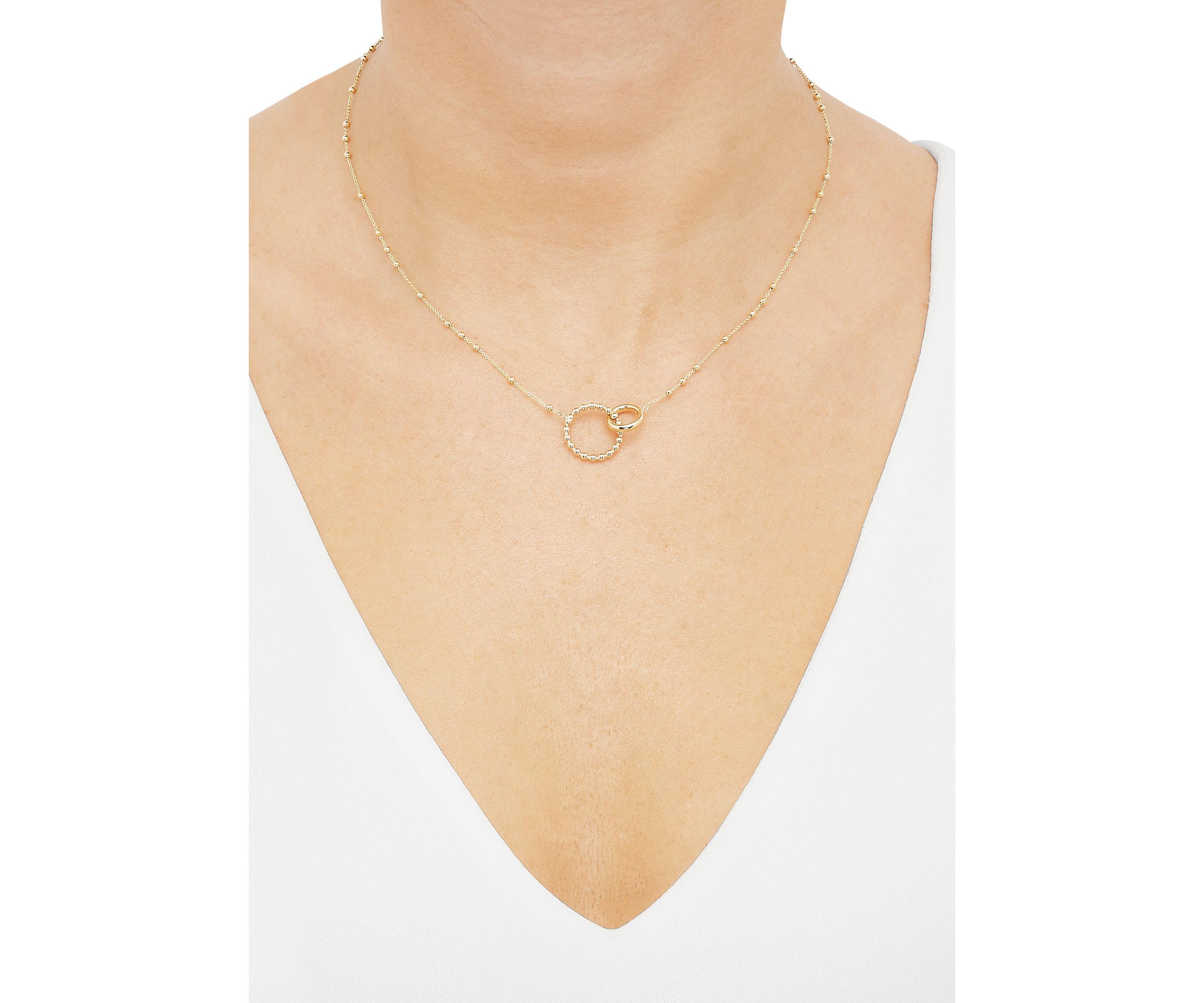 Round and Beaded Tube On Saturn Chain Necklace in 10K Yellow Gold