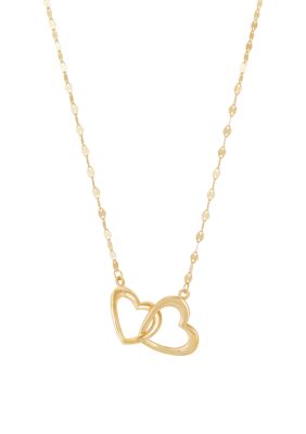 Belk & Co Two Heart Interlock Mirror Chain Necklace in 10K Yellow Gold, 18 in