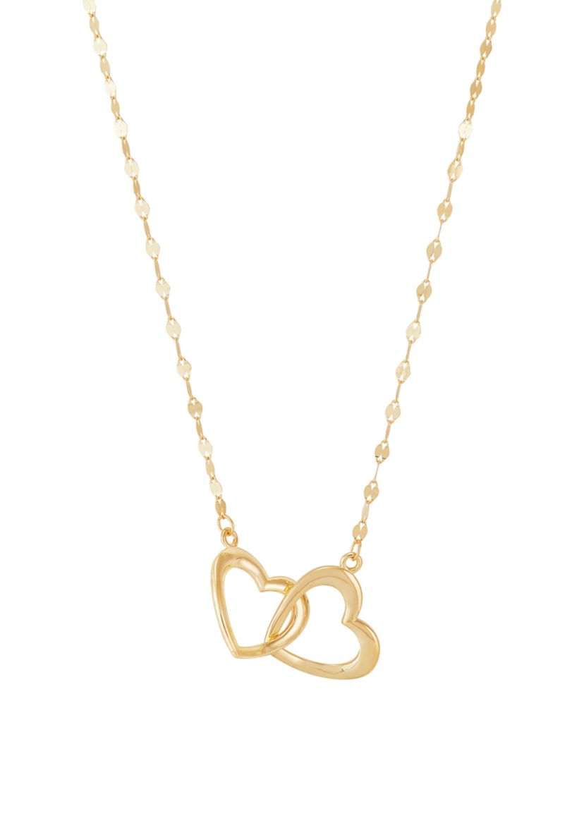 Two Heart Interlock Mirror Chain Necklace in 10K Yellow Gold