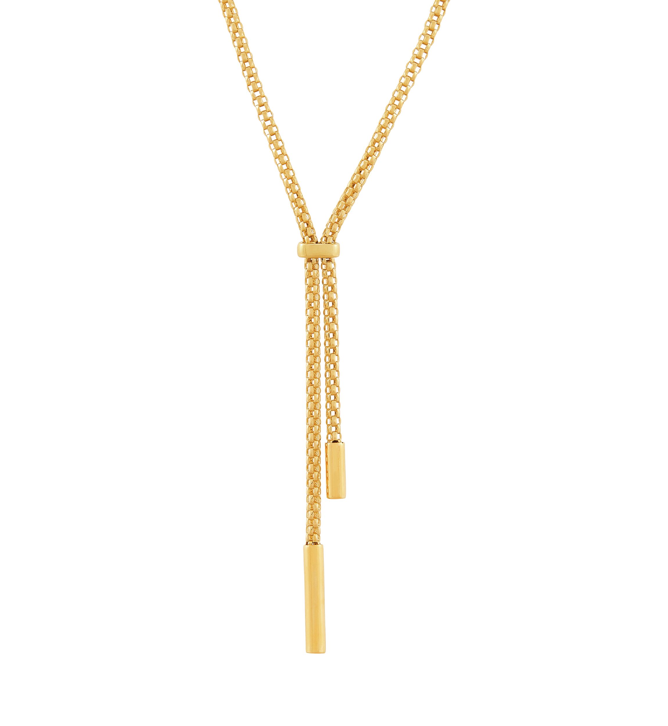 Hollow Popcorn Lariat with Tubes Drop Necklace in 10K Yellow Gold