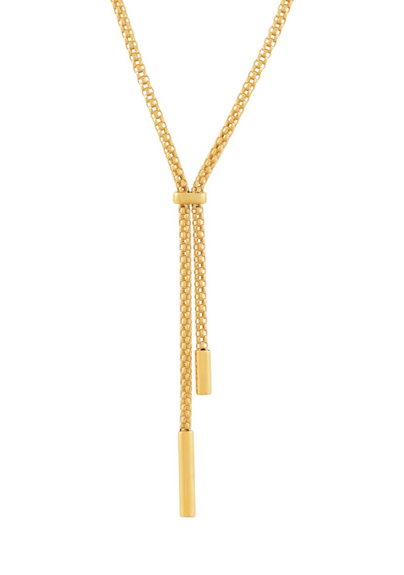 Hollow Popcorn Lariat with Tubes Drop Necklace in 10K Yellow Gold