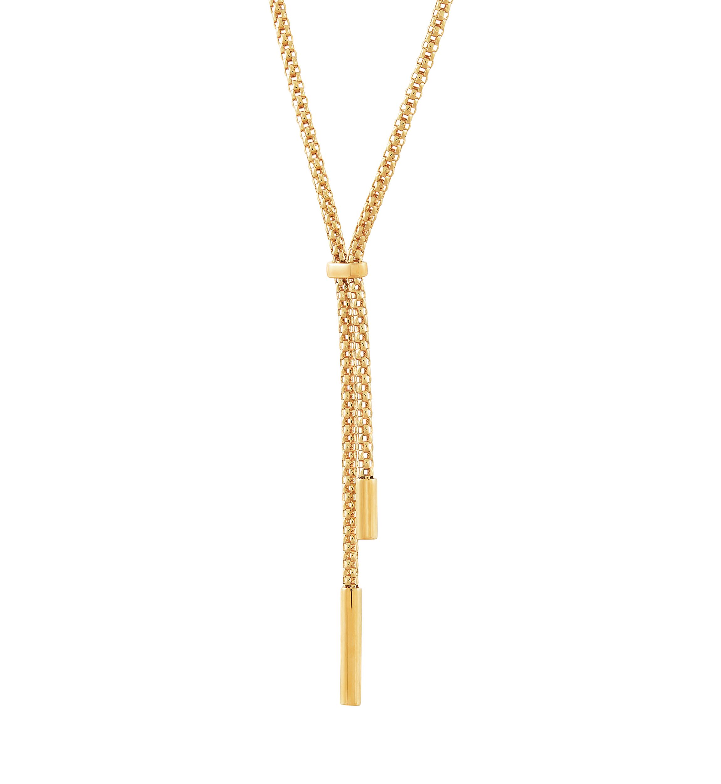 Hollow Popcorn Lariat with Tubes Drop Necklace in 10K Yellow Gold