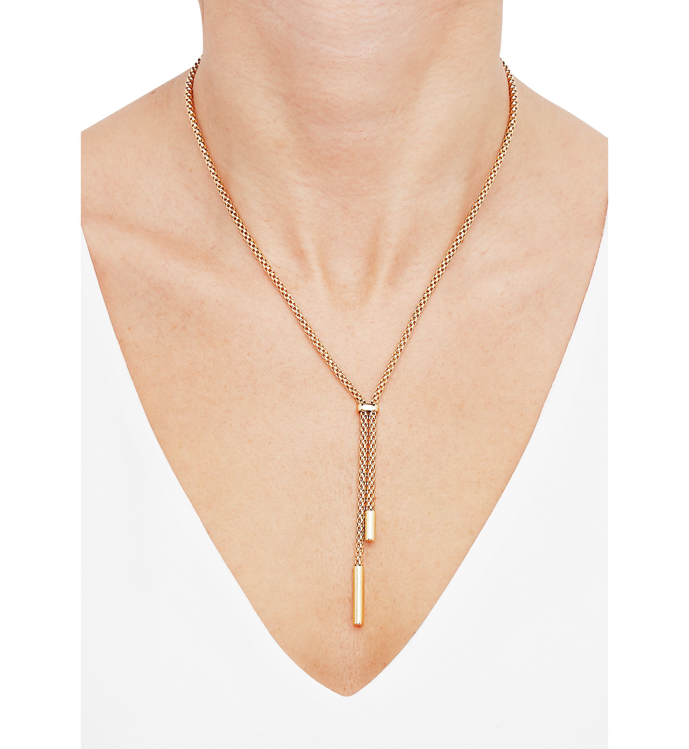 Hollow Popcorn Lariat with Tubes Drop Necklace in 10K Yellow Gold